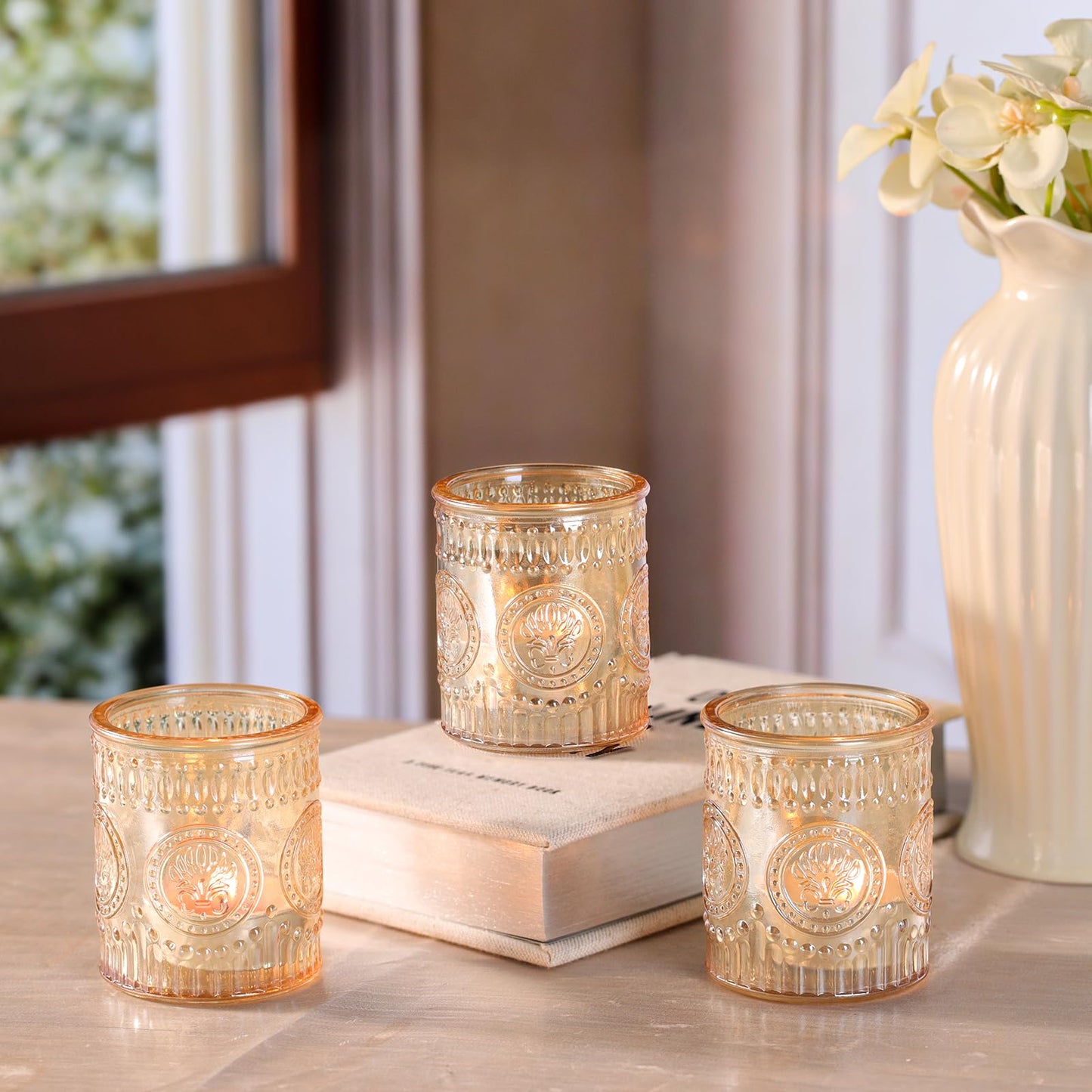 MATAHUM 12 Pcs Gold Votive Candle Holder, Glass Tealight Candle Holders for Wedding Table Centerpiece, Home Decor, Birdal Shower, Party