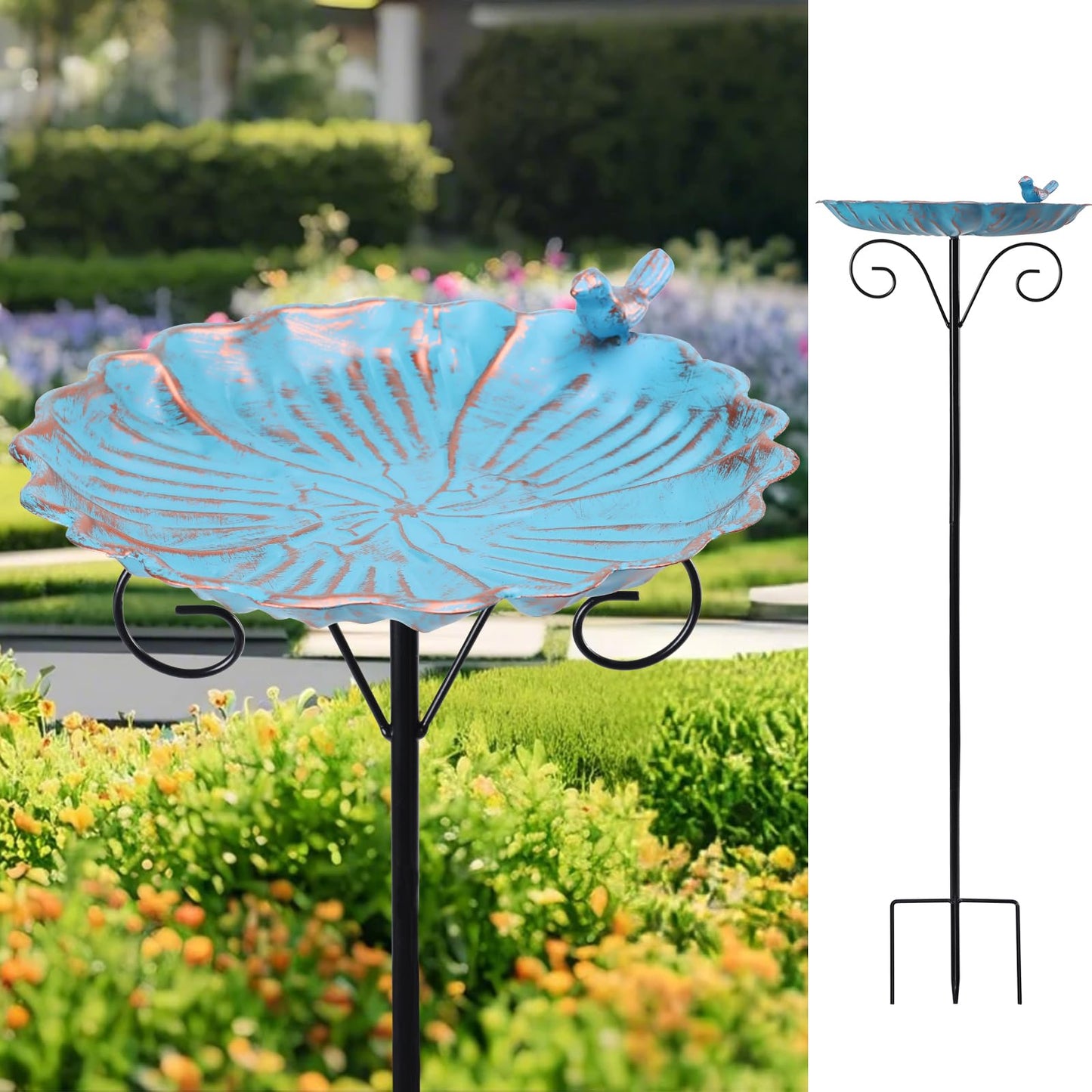 VCUTEKA Bird Baths for Outdoor, Metal Garden BirdBath with Bird Statue and Detachable Bird Bath Bowl for Yard Patio Lawn Decor