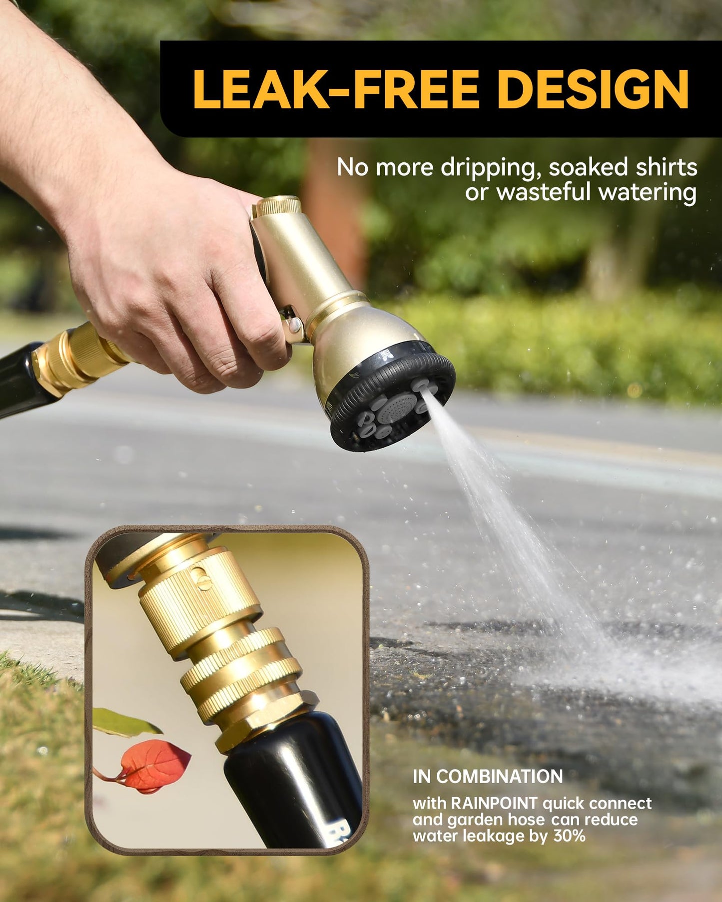RAINPOINT Garden Hose Nozzle, 9 Spray Patterns Hose Sprayer Nozzle, Heavy Duty Metal Water Hose Nozzle, Adjustable Hand Sprayer, Watering Plants and Lawn, Pet Showering (Nozzle, Gray)