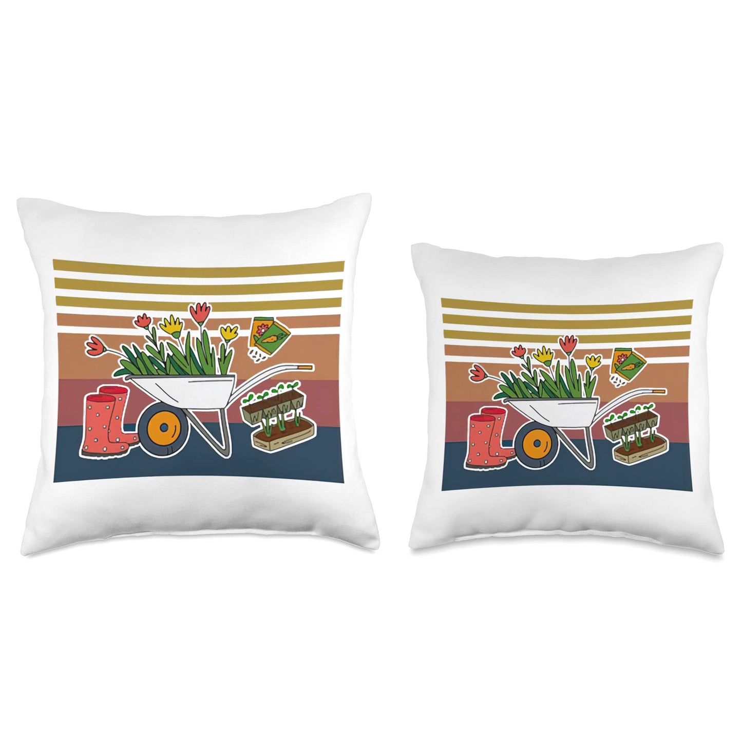 Funny Gardening Flowers Seeds Wheel Barrow Love Throw Pillow