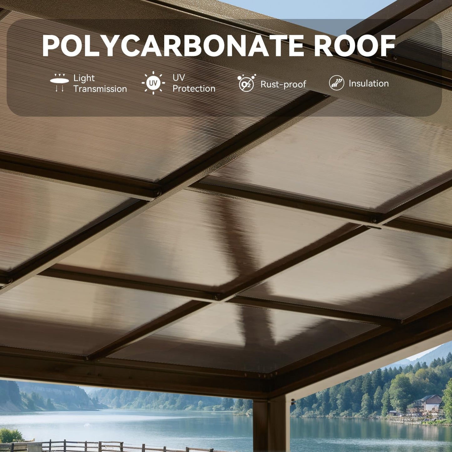 HOMMOW Gazebo 10’x13‘ with Adjustable Polycarbonate Roofs, All Aluminum Frame Permanent Pergola for Patio, Outdoor Freestanding Shelter, Dark Brown