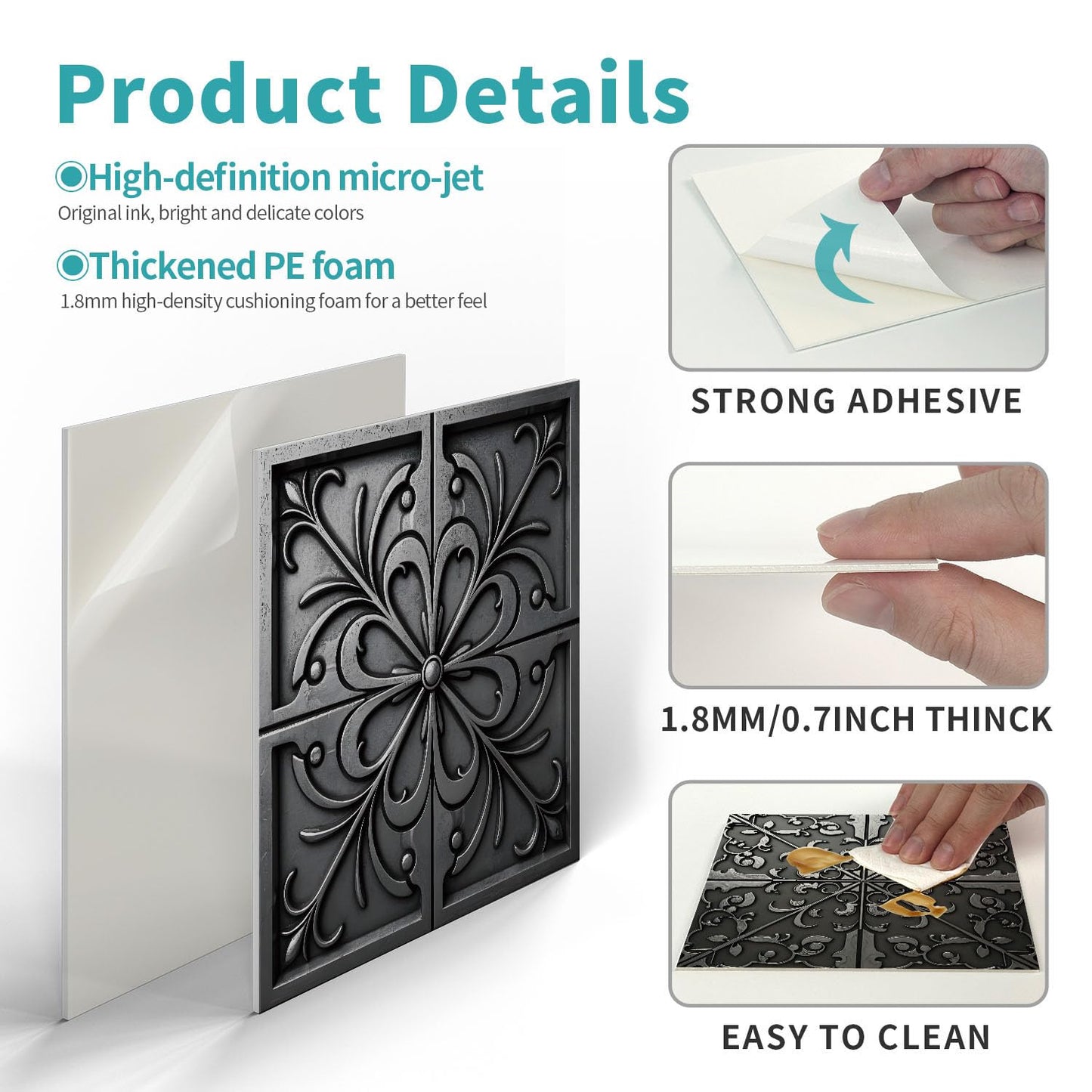 VICCI 12Pcs Tile Stickers 5.9"x5.9" Wall Decals Removable Kitchen Backsplash Peel and Stick Wall Tiles for Bathroom Includes Gift Box