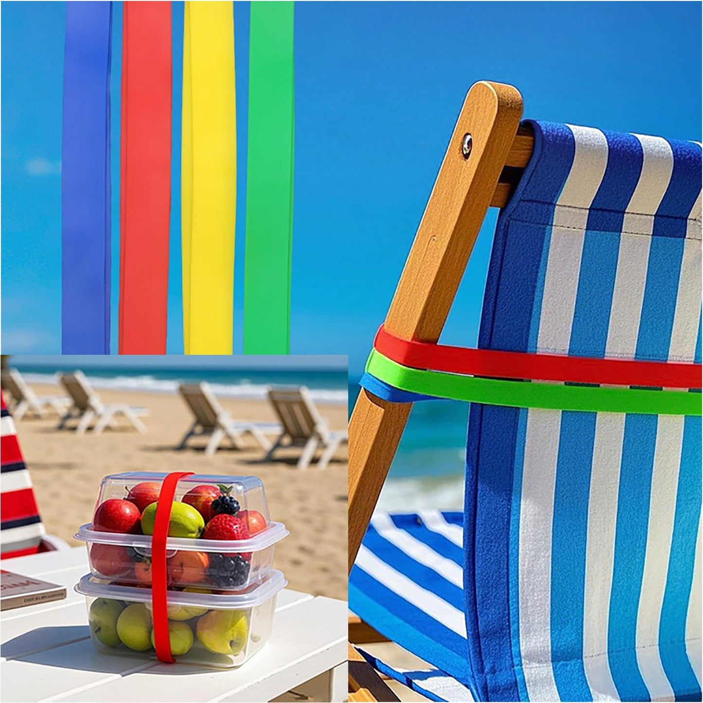 RLECS 12PCS Beach Chair Silicone Strap 300x10x1mm Towel Retention Elastic Band Suitable for Sealing Food Bag Organising Data Cable Securing Dust Cover