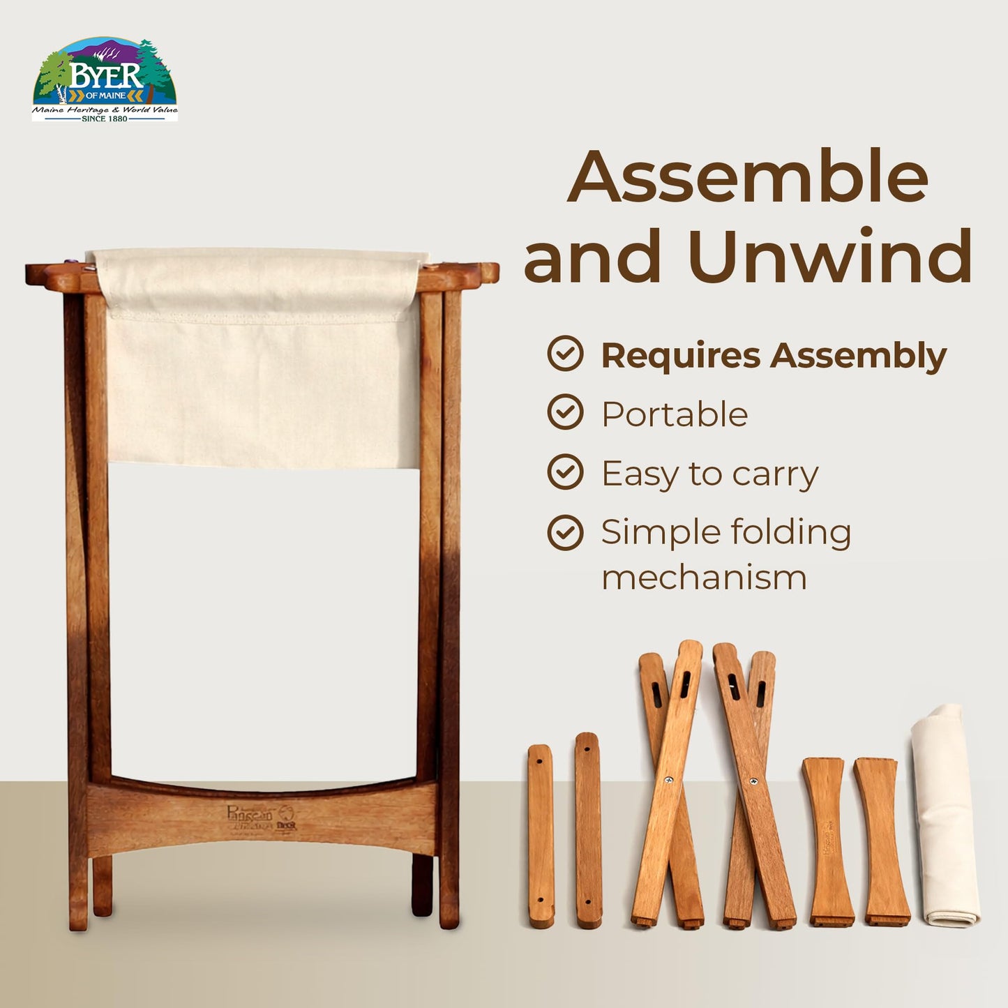 BYER OF MAINE Pangean Folding Stool – Canvas Camp & Wood Camp Stool for Portable & Outdoor Seating in Natural Color