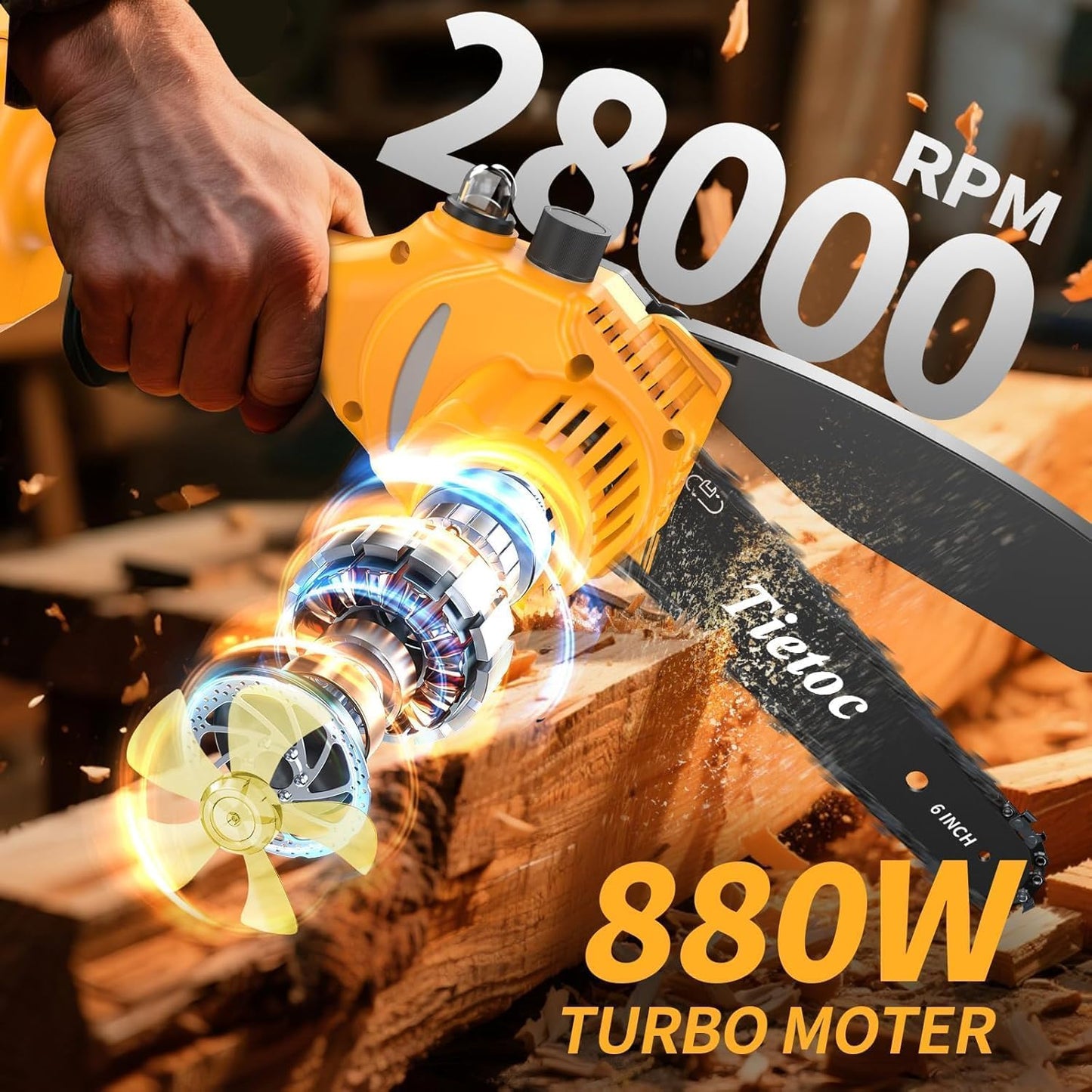 Mini Chainsaw Cordless,6 Inch Portable Electric Chainsaw with 2 Battery 2 Chains,Battery Powered Small Handheld Chain Saw with Automatic Oiler,for Tree Trimming,Cutting Wood,Garden Tool,Gift for Men
