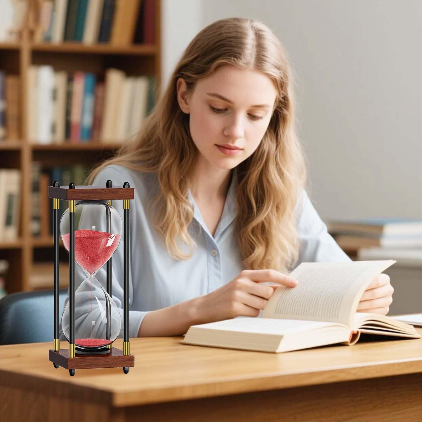Sand Timer 60 Minute, 60 Min Hourglass Red Sand Clock, 1 Hour Wooden Retor Hour Glass, One Hour Sandglass, Reloj de Arena, Creative, Decoration, Office