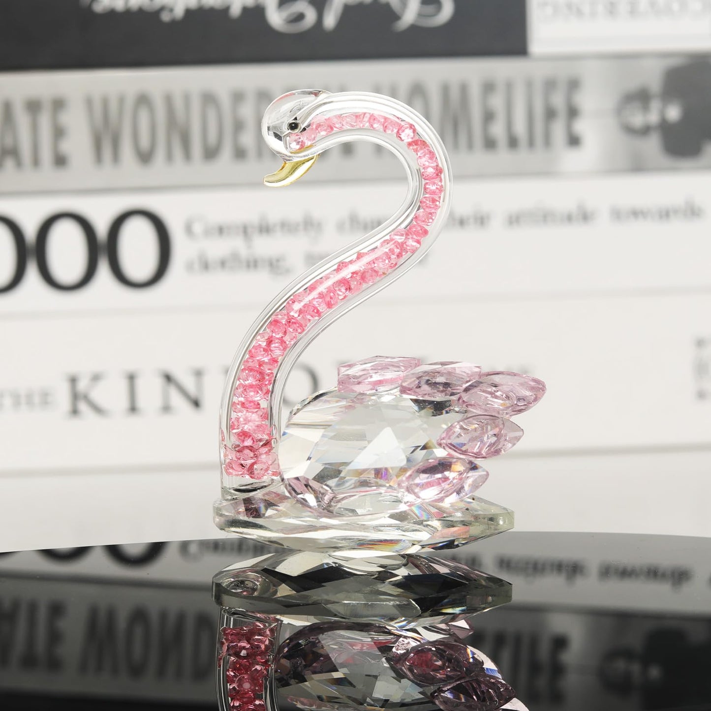 JATYFING Crystal Swan Decor Glass Figurine for Home for Wife Or Girlfriend (Pink)