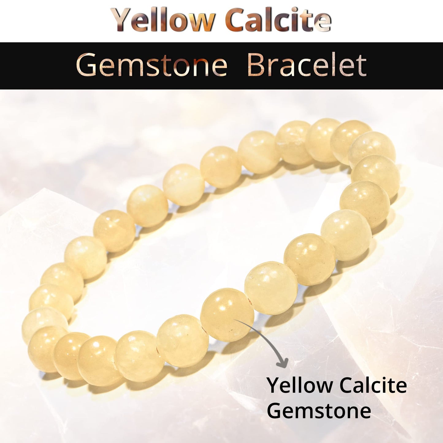 ANAYA AGATE Yellow Calcite Bracelet – Healing Crystal Bracelet for Women and Men – 8mm Round Beaded Bracelet for Protection, Positive Energy – Elastic Adjustable Size Gemstone Bead Bracelet