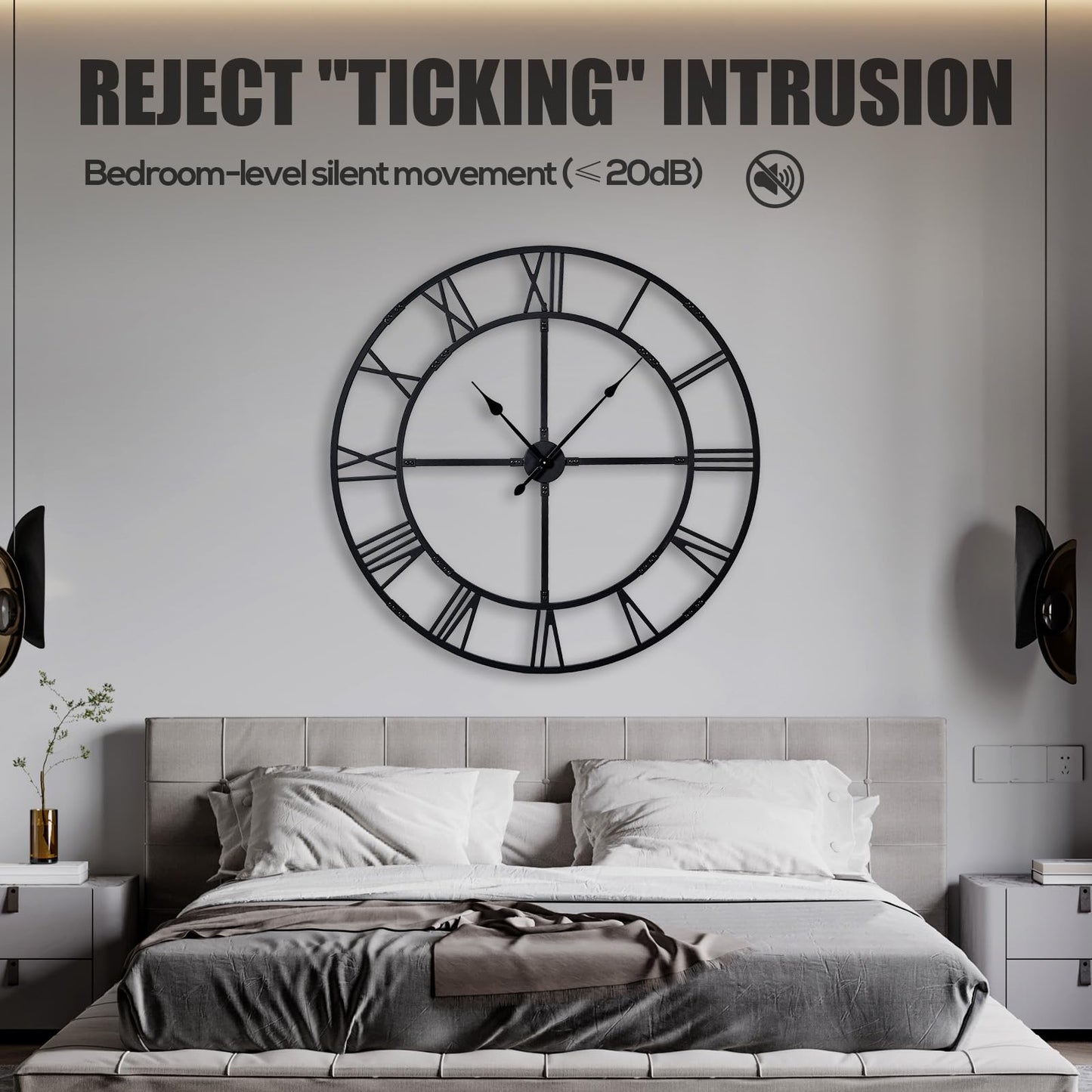 Ohweog 48 inch Oversized Easy-Assembly (KD) Wall Clock for Living Room Decor – Extra Large Silent Non-Ticking Modern Farmhouse Wall Clock, Decorative Metal Roman Numeral Clock, Black