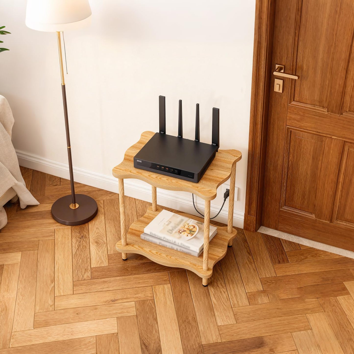 THUMEYE 2-Tier Low Side Table 17”H, Space-Saving Small Nightstand with Solid Wood Legs, Tool-Free Assembly, Suitable for Reading Chair, Bedside, Balcony, 15.7”D x11.8”W, Burlywood