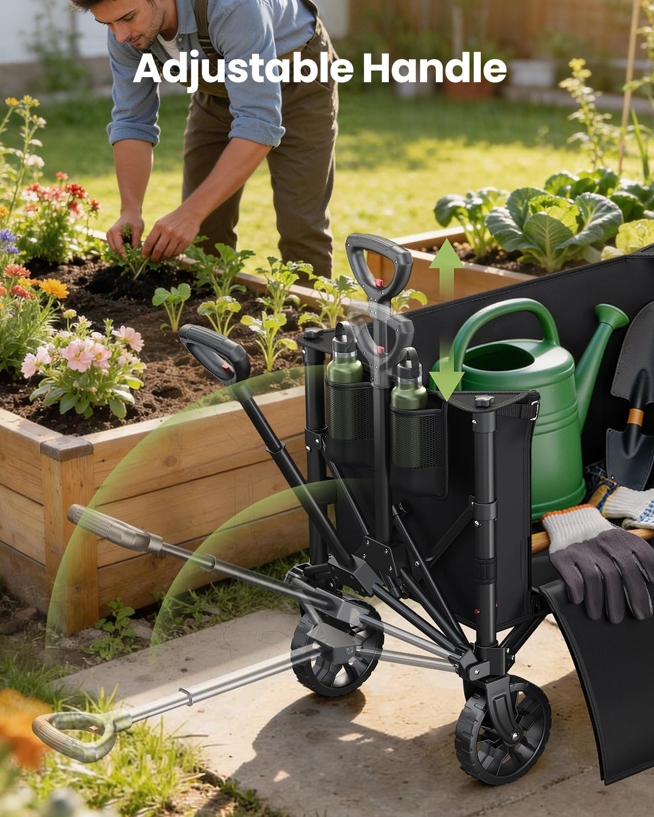 Wagons Carts Foldable, Collapsible Wagon Cart with 220 lbs Max Load and Expandable Storage Space, Heavy-Duty Foldable Wagon Cart with Wheels for Groceries, Shopping, Sport, Beach, Garden and Camping