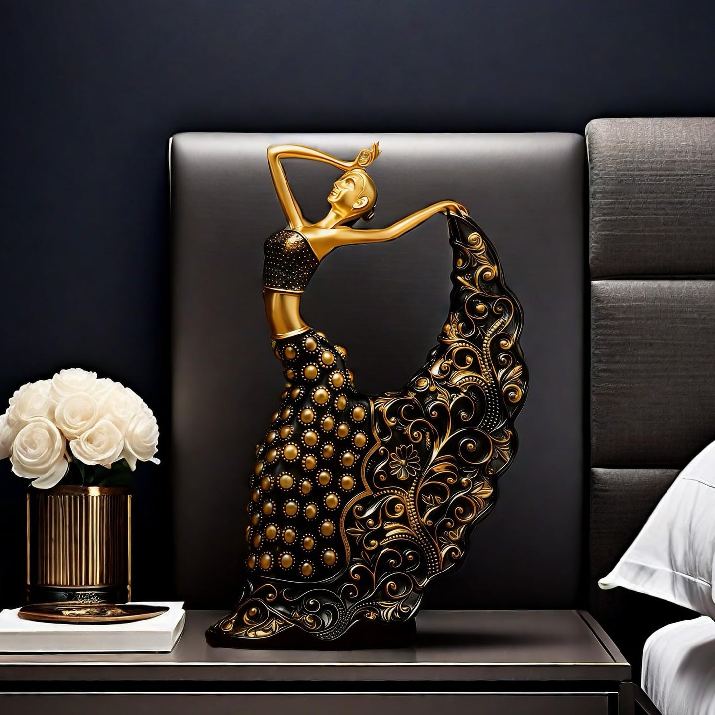 XINDAM Elegant Peacock Art Figurine Dancer Statue Decorative Home & Office Figurines Home Office Display Craft Living Room Decor Ornaments for Tabletop Black and Gold