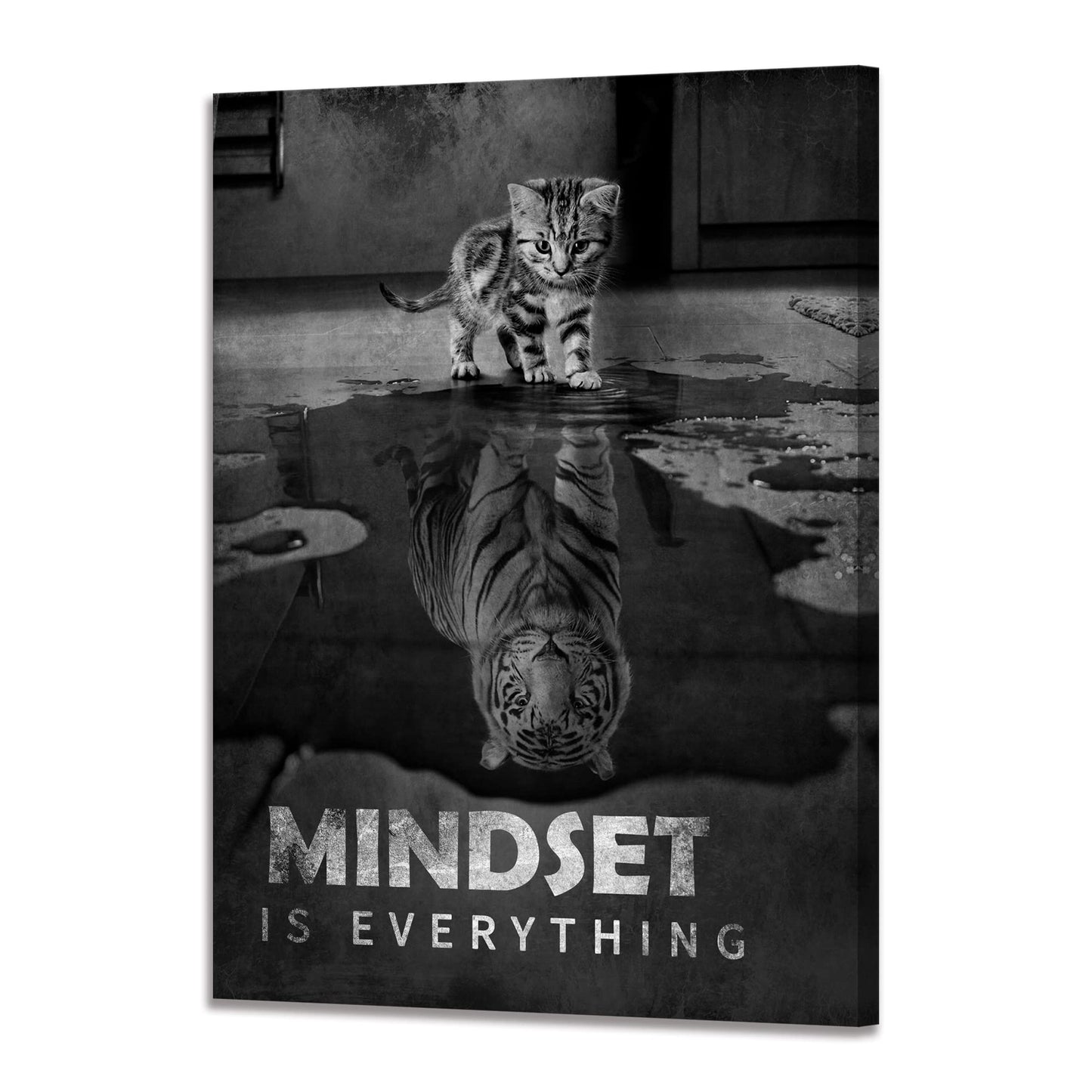 Inspirational Canvas Prints Cat Tiger Wall Art Mindset Pictures Motivational Quotes Animal Poster for Office Decor Framed Ready to Hang 20x30inches