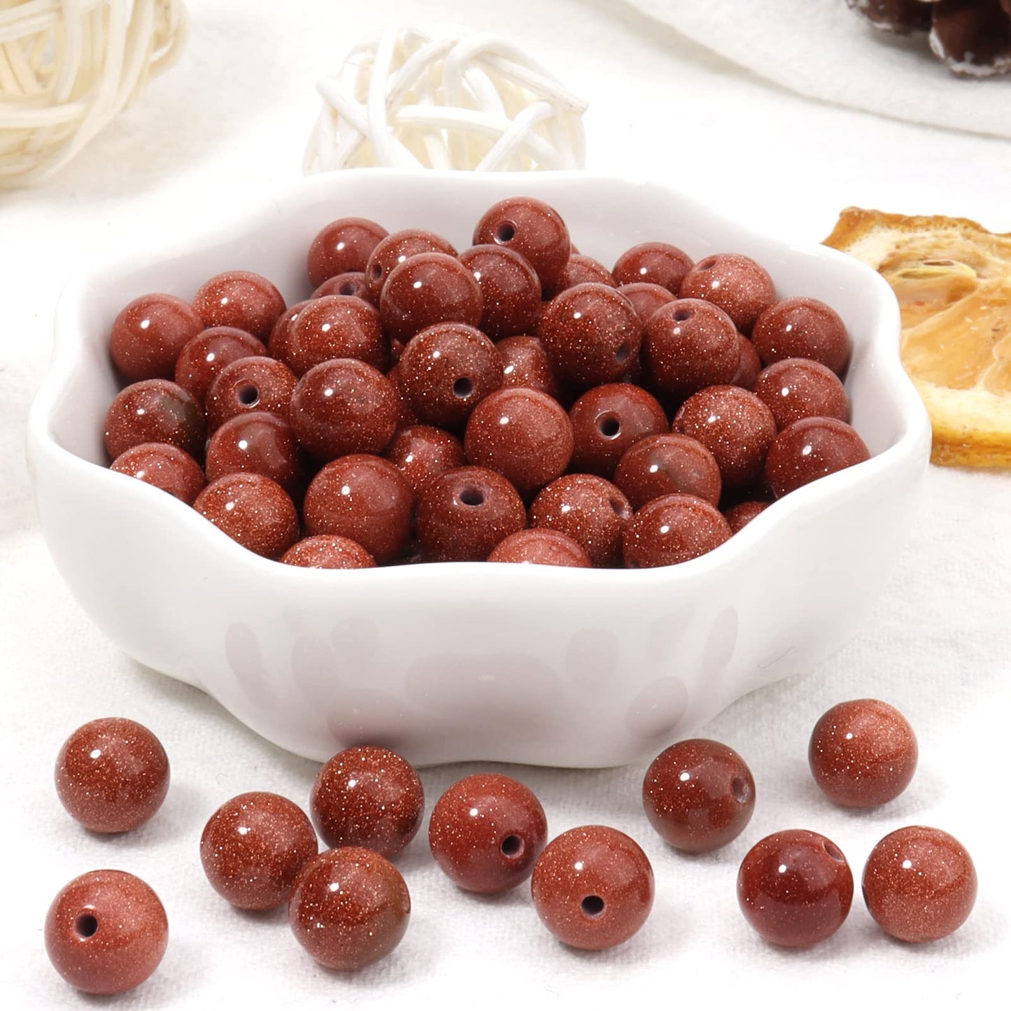 45pcs 8mm Natural Stone Beads Gold Sandstone Beads Energy Crystal Healing Power Gemstone for Jewelry Making, DIY Bracelet Necklace