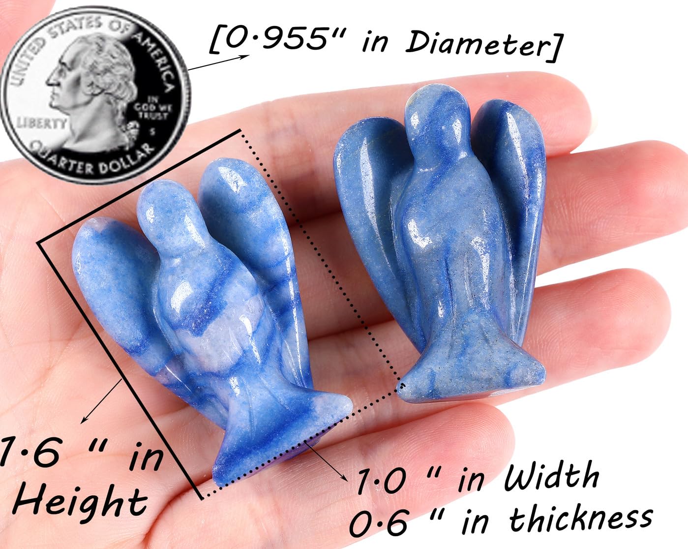 QINJIEJIE Blue Aventurine Crystals Angel Decor Peace Statue Stone Guardian Angel Healing Hand Carved Natural Gemstones Pocket Figurines Room Home Office Decorations Gifts for Women