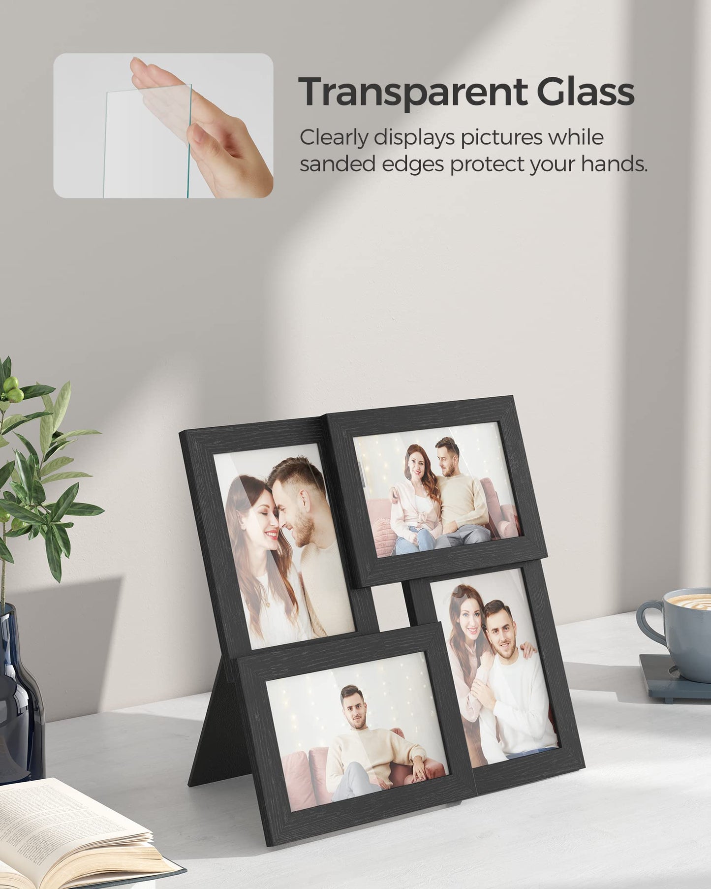 SONGMICS Collage Picture Frames, 4x6 for Wall Decor, Multi Family Photo for Gallery Decor, Hanging Display, Set of 4, Ink Black URPF25BK