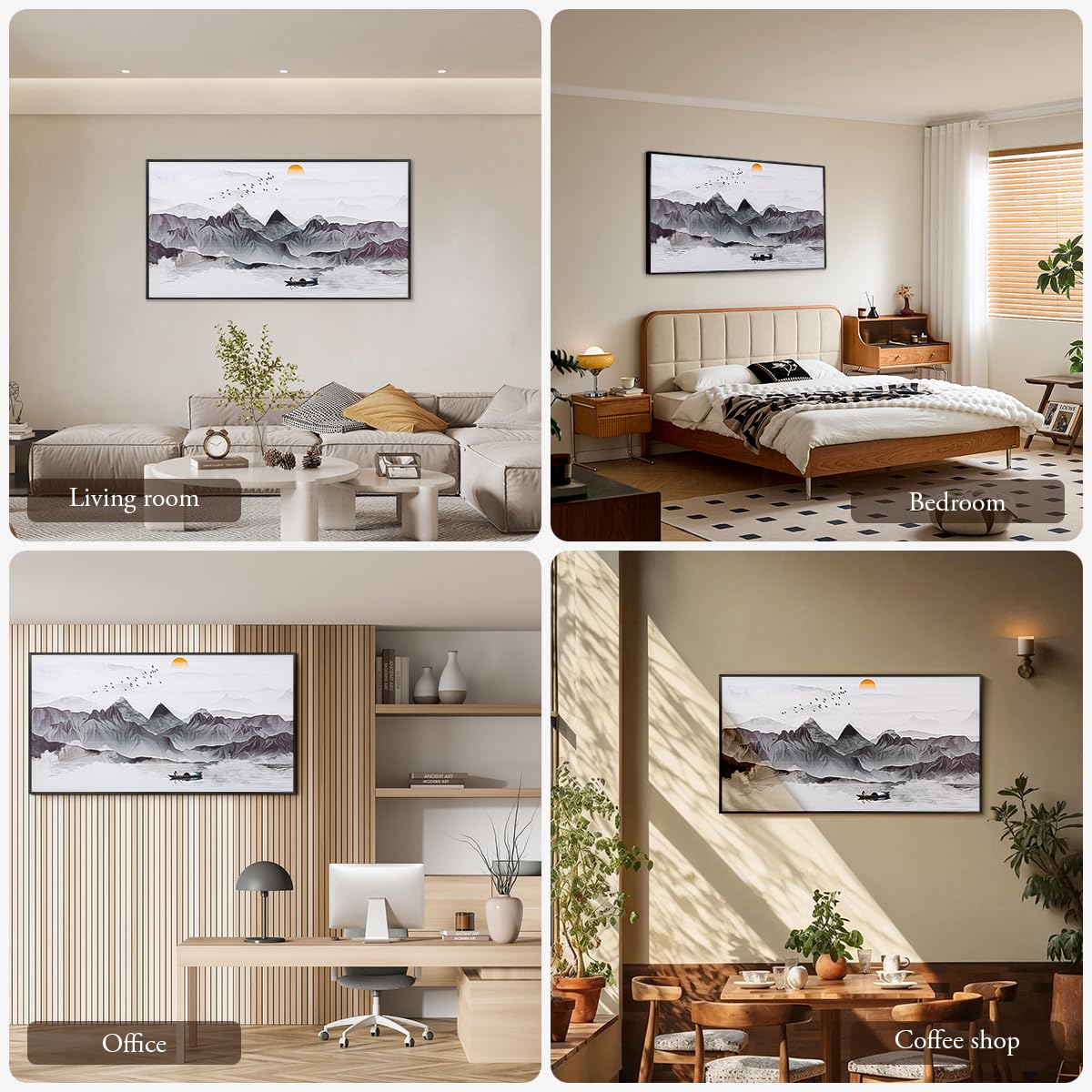 Kepfire Large Landscape Wall Art Metal Framed for Living Room Bedroom, 57"×31" Chinese Ink Wall art Canvas,Black and White Mountain Water Landscape Wall art Canvas for Room Office Decor