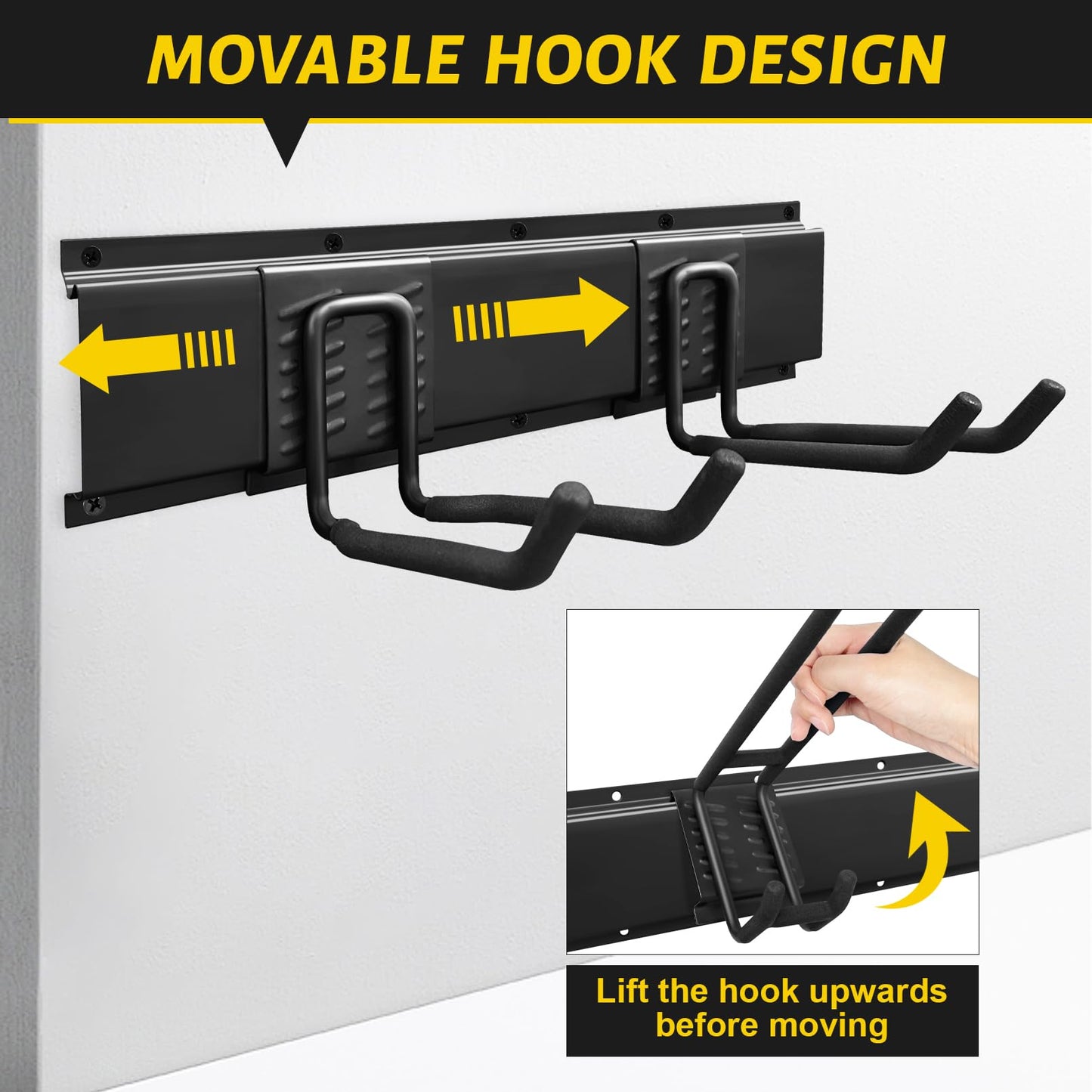 Garage Tool Organizer Wall Mount, 48 Inches Garden Garage Storage Organizer with Adjustable Hooks, Metal Garage Storage Rack Max Loading 440lbs, Tool Holder for Hanging Rake Broom Mop Snowboard