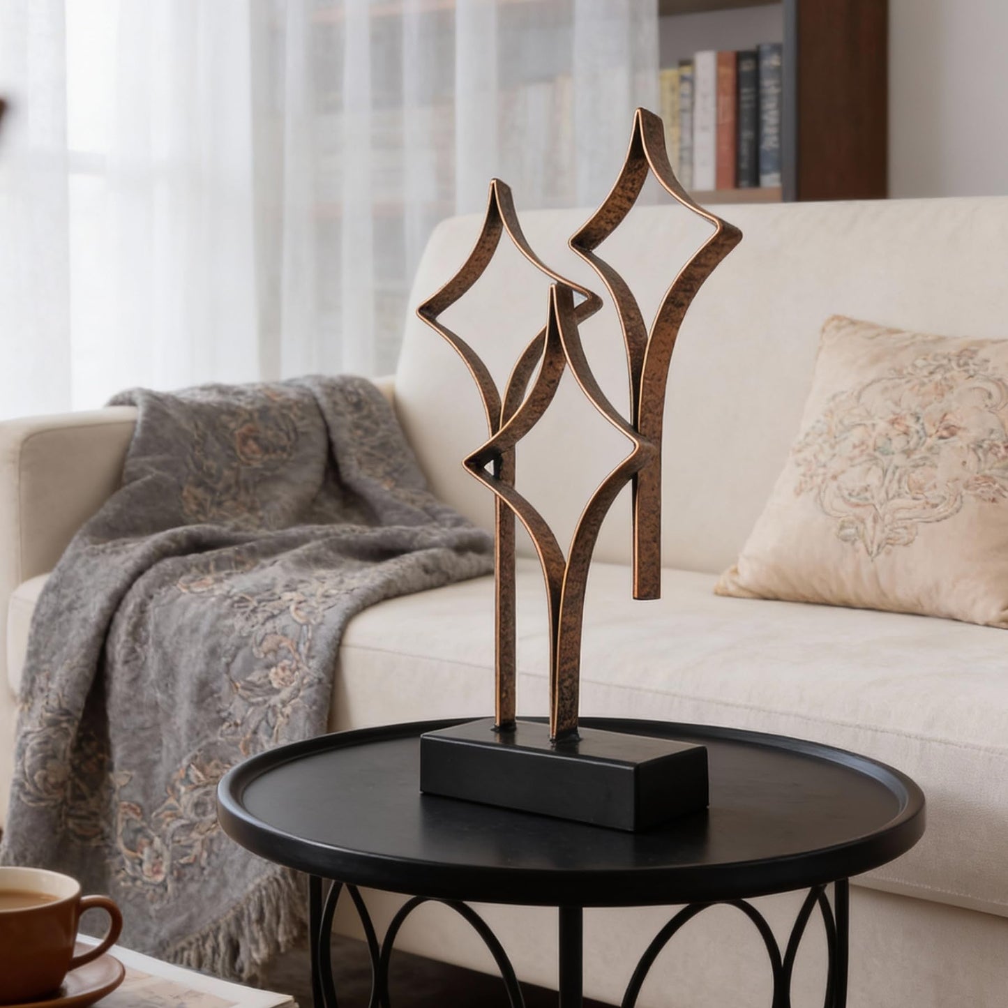 LNXMES Abstract Metal Sculpture Home Decor – Modern Minimalist Line Art Statue Decorations for Table, Shelf, Living Room, Office & Entryway (Diamond Curved Metal Sculpture)