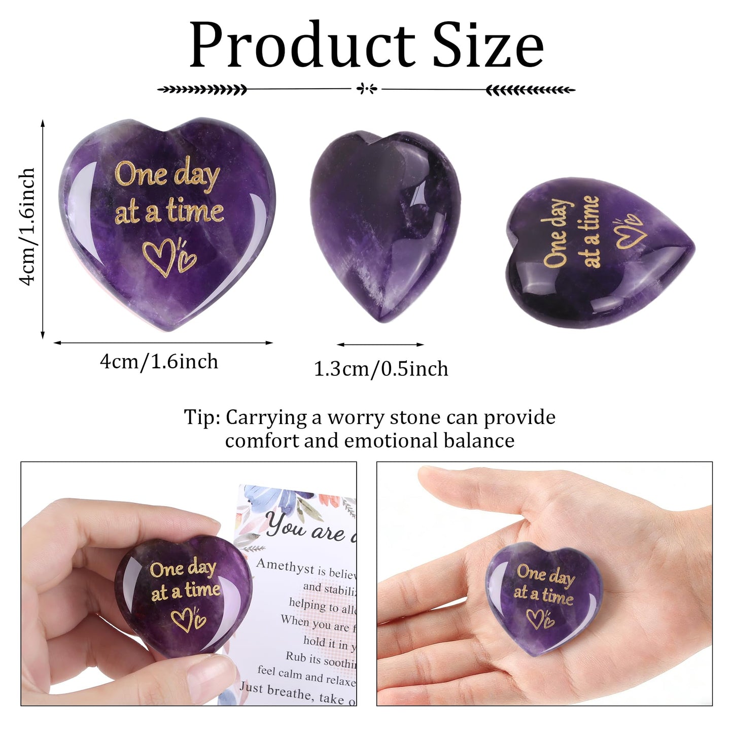 QINJIEJIE Amethyst Crystal Heart Stones One Day at A Time Thinking of You Gifts for Anxiety Relief Items You Got This Inspirational for Best Friend Purple Heart Gifts Valentine's for Women