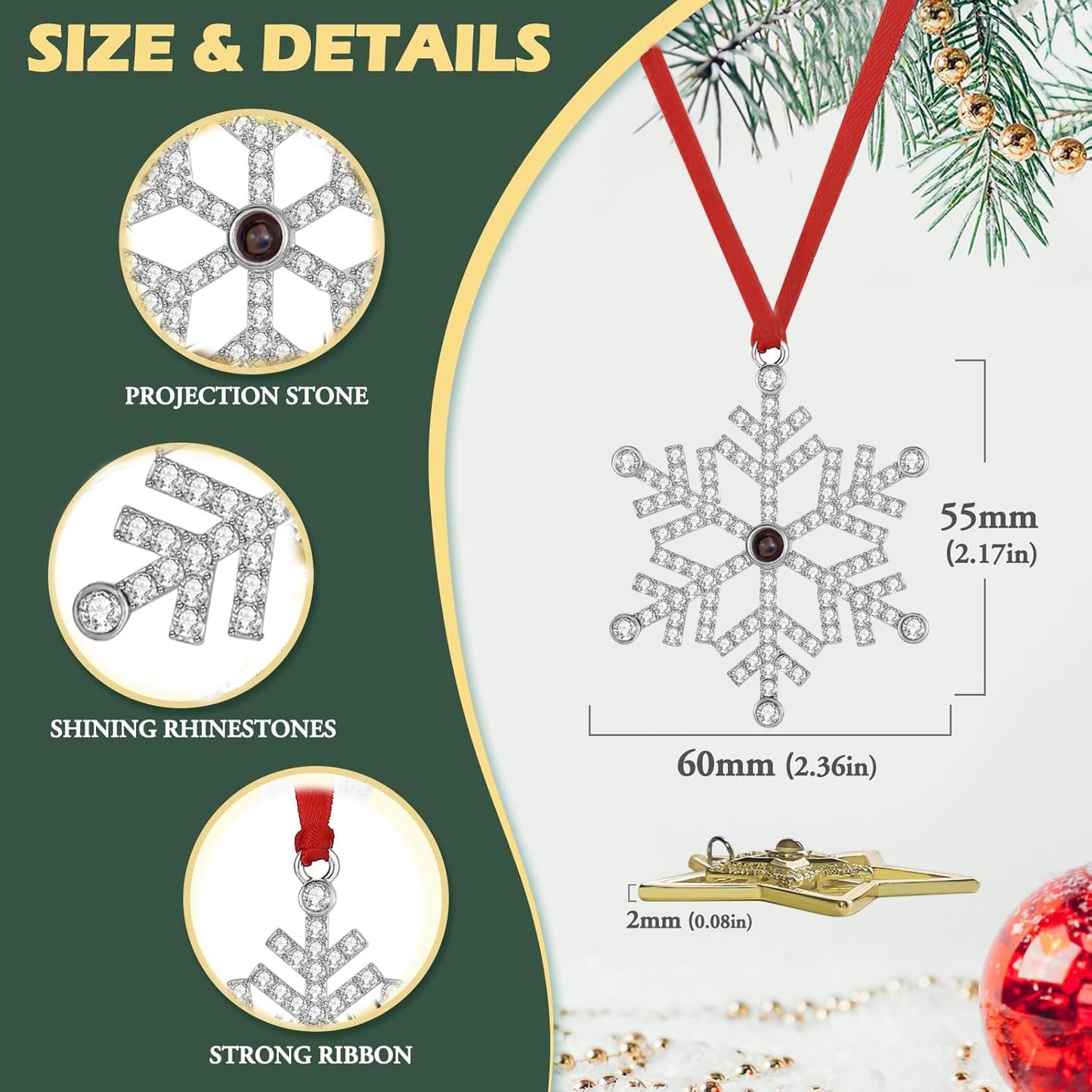 3PCS Metal Snowflake Christmas Hanging Ornaments Set Christmas Tree Ornaments Decorations Xmas Glitter Hanging Ornaments Gifts Birthdays Winter Parties Home Holiday Decor (Snowflake,3)