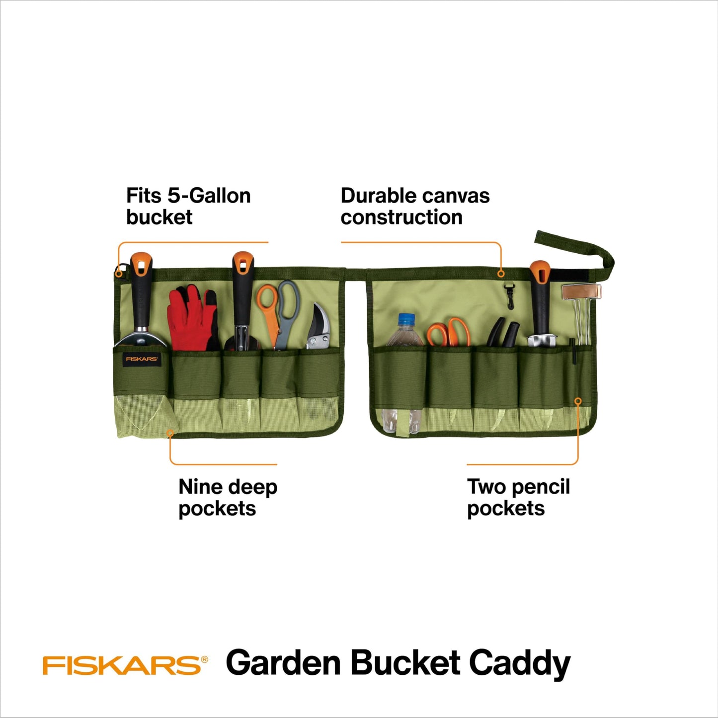 Fiskars Garden Tool Bucket Caddy 5 Gal, (Bucket and Tools Not Included)