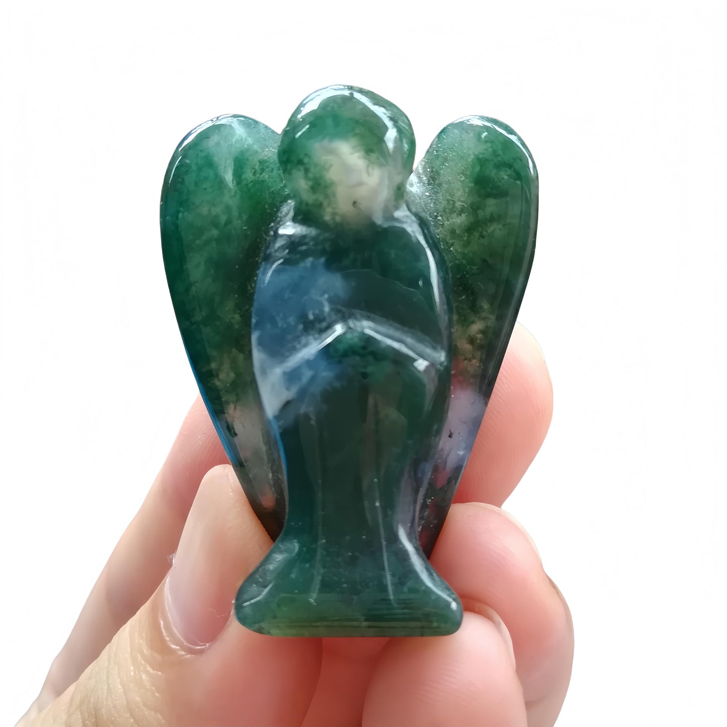 Afucats Natural India Agate Healing Guardian Angel Indoor Decorative Stone,1.5 Inches Carving Pocket Palm Statue,Gift for Her Christmas Décor