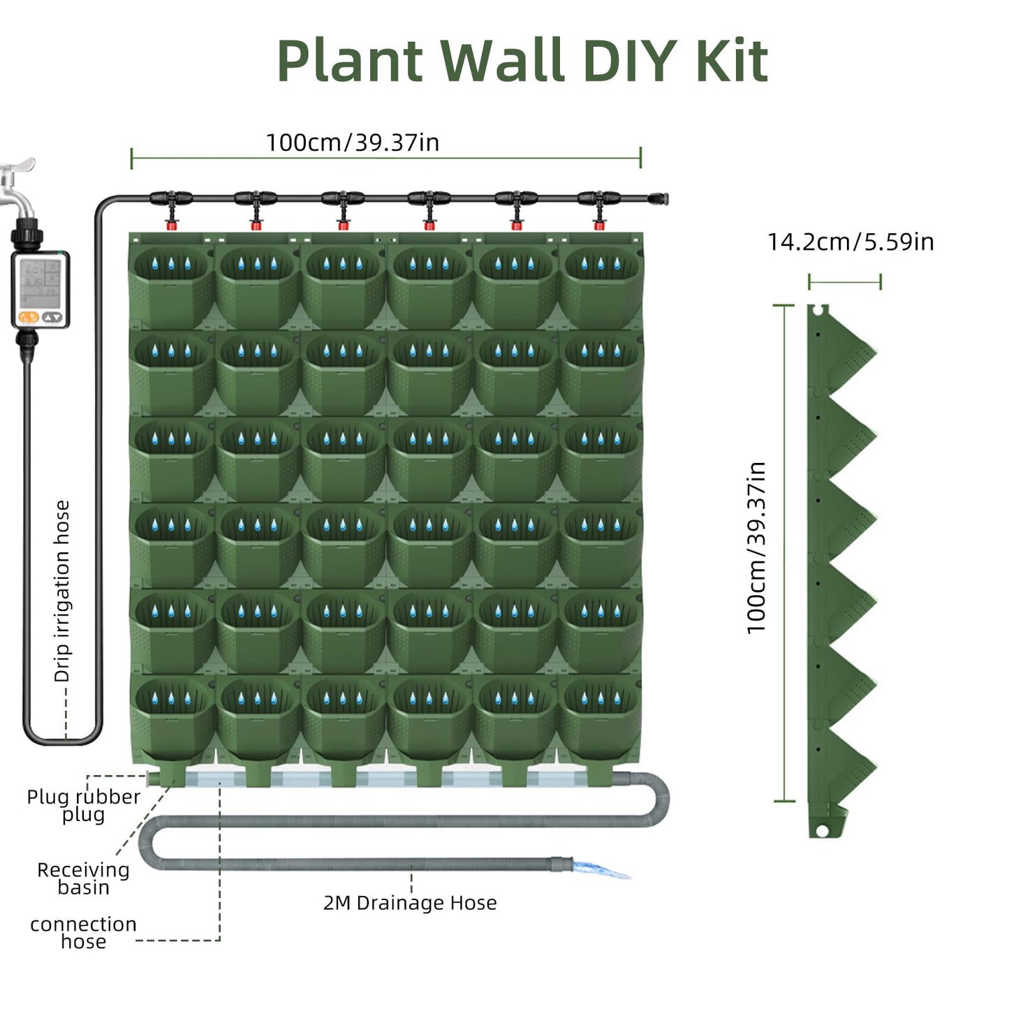 ZIAERKOR Self Watering Wall Mounted Vertical Planter, 36 Pots Wall Planter Indoor Vertical Living Green Plant Wall Easy Installation (Green with Timing System)