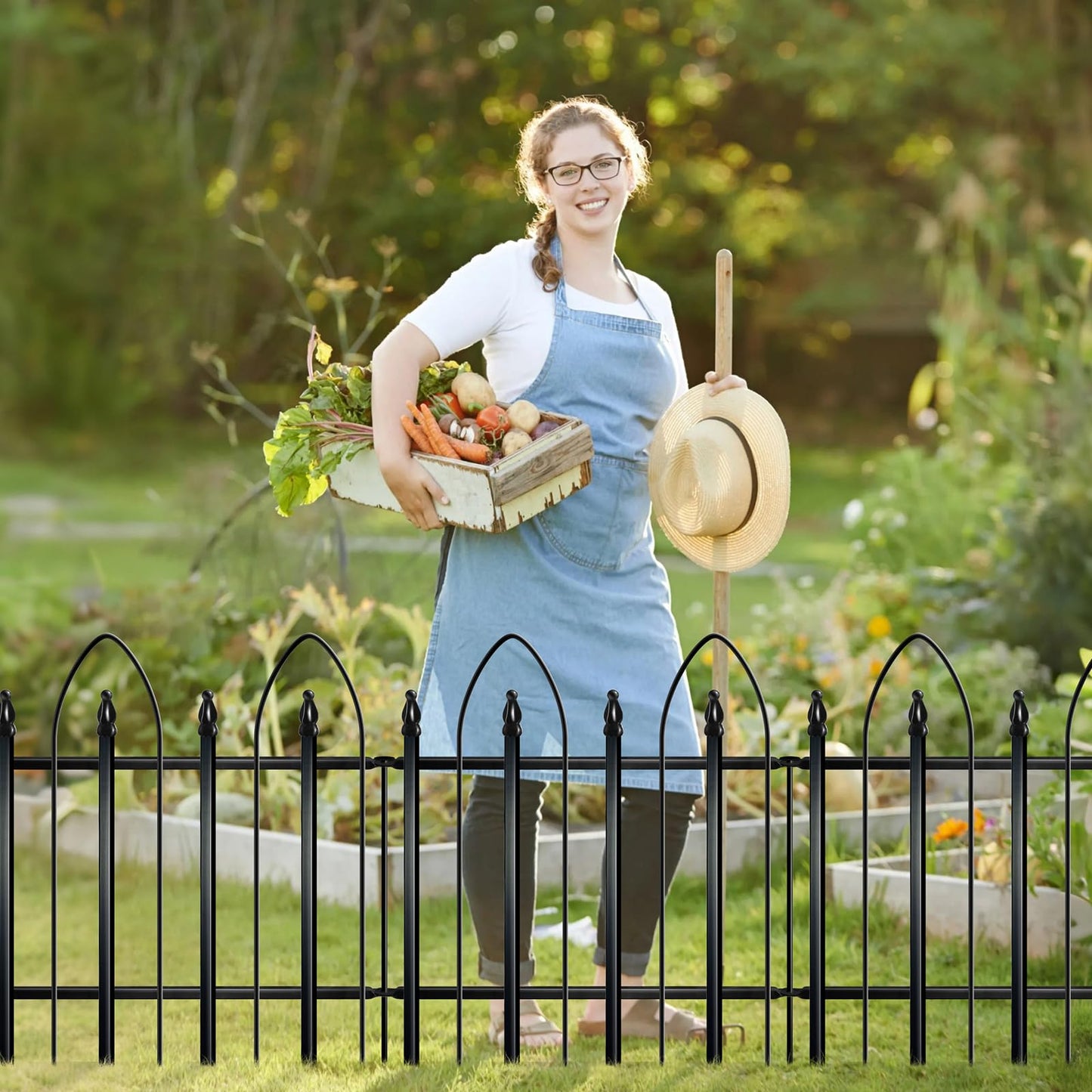 Thealyn Garden Fence 24" H x 24" W (5 Panels, Total 10 ft), Metal Fence Decorative Border Fence, Rustproof Landscape Fencing for Dog, Flower Bed, Yard, Patio, Animal Barrier