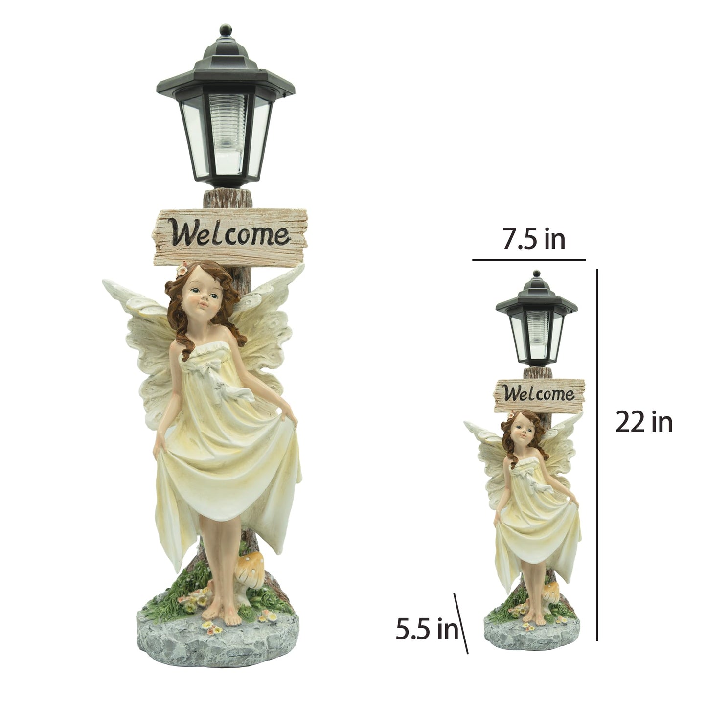 Floryden Garden Fairy Solar Light Welcome Sign, 22" in Height, Decorative Outdoor Statue with Auto Light-Up Feature