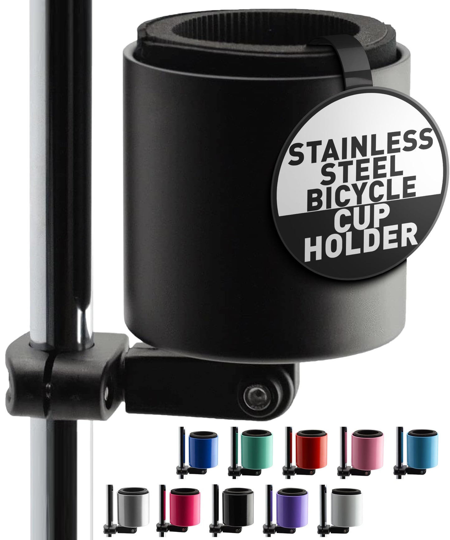 Kroozie Deluxe Stainless Steel Bike Cup Holder for Motorcycles, Strollers, Beach Cruisers, Wheelchairs, and ATVs - Fits Vertical or Angled Bars and Holds Drinks up to 48 oz