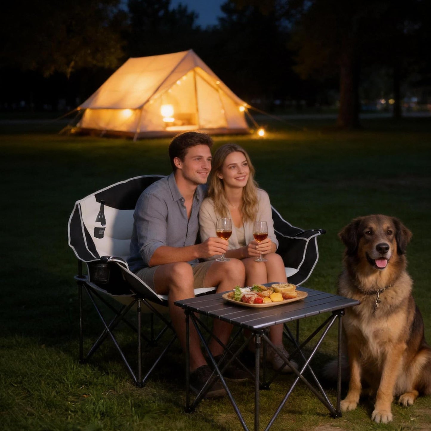 OTIATrail Double Camping Chair Loveseat with Cup Holders, 2 Person Folding Outdoor Chair, 550lbs Heavy Duty, 600D Oxford Fabric Padded 2 Seat, Portable Camping Couch for Camp/Lawns/Sports Grey