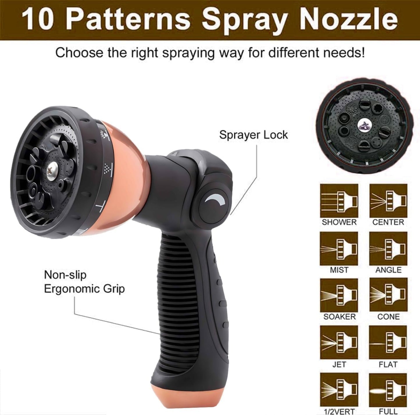 100FT Expandable Garden Hose - with 10-Function Spray Nozzle - Lightweight, Flexible, 3/4" Solid Brass Fittings-champagne
