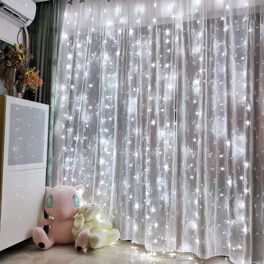 Honche Led Curtain String Lights with Remote for Bedroom Wedding Party Festive Season Propose Marriage Window Christmas Decorations(Bright White)