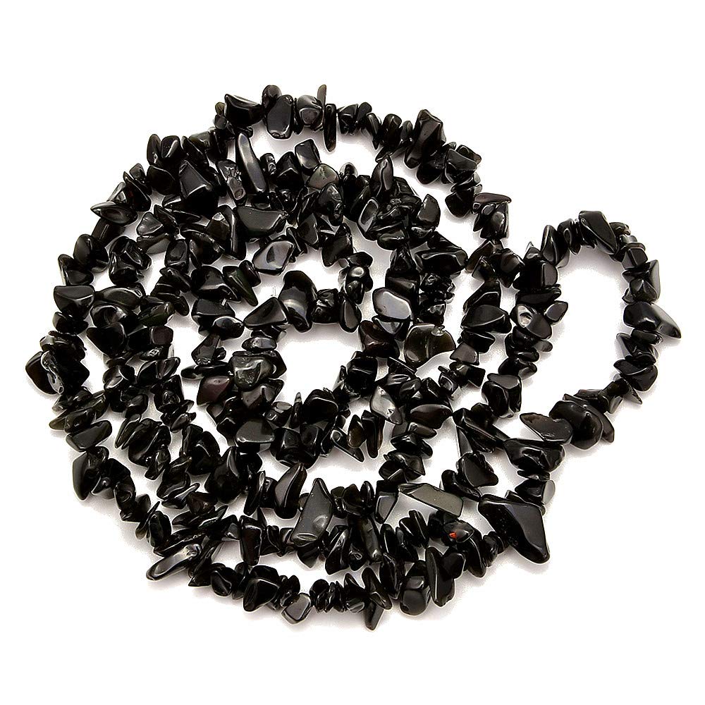PLTbeads Gemstone Chips Natural Black Obsidian 3-5mm Healing Crystals Waist Bracelets Necklace Kit Irregular Stone DIY Crafts Design Jewelry Making Approxi 32 inch