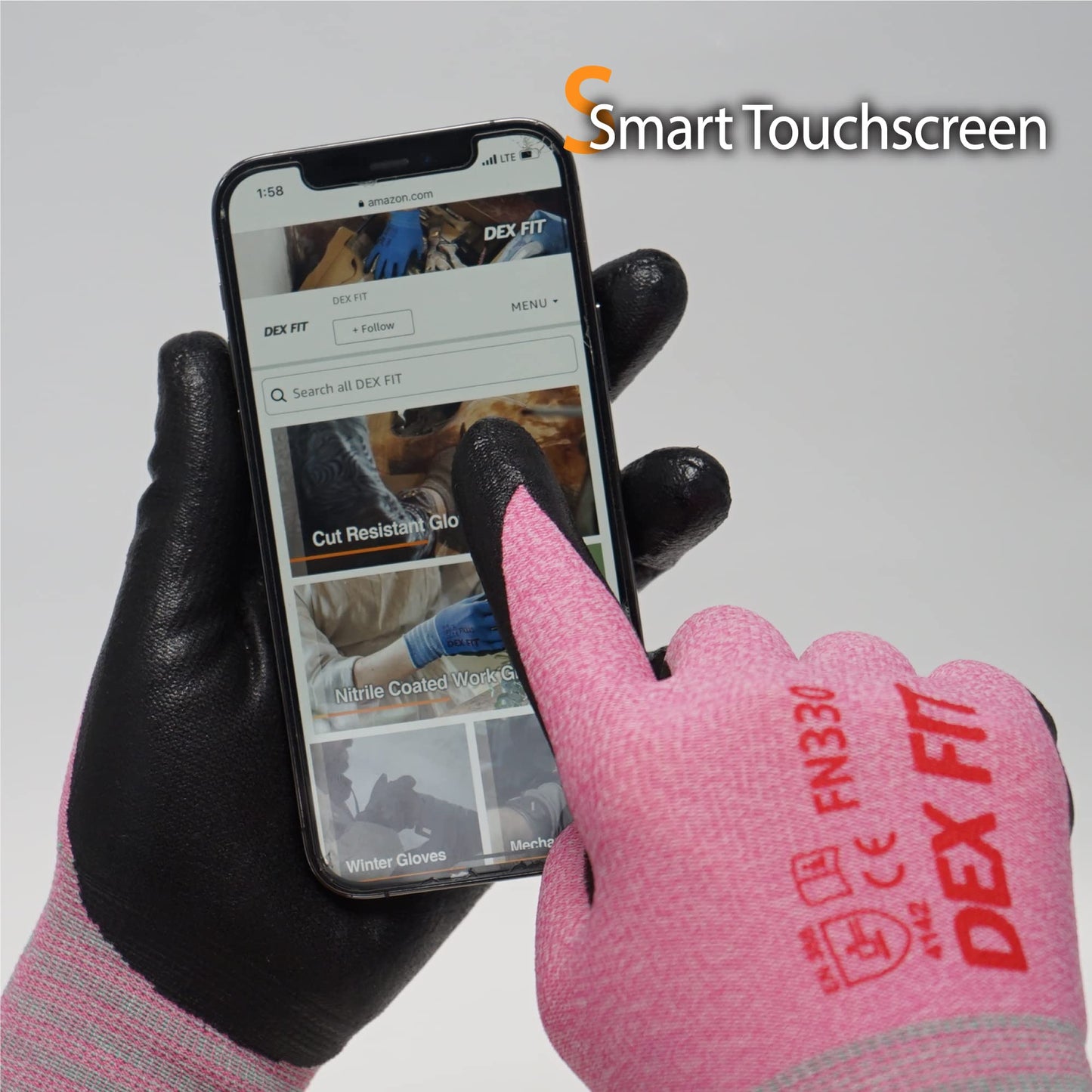 DEX FIT Nitrile Work Gloves FN330, 3 Pairs, 3D-Comfort Stretchy Fit, Firm Grip, Thin & Lightweight, Touch-Screen Compatible, Durable, Breathable & Cool, Machine Washable; Pink XL (10)