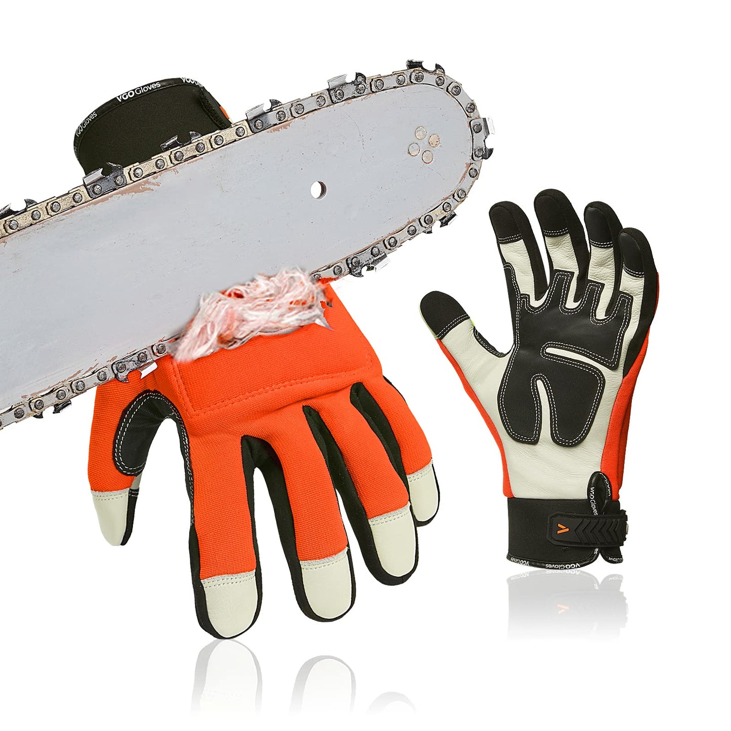 Vgo... Chainsaw 12-Layer Saw Protection on Both Hands Cow Leather Gloves (1 Pair,Size L, Orange, CA9760)