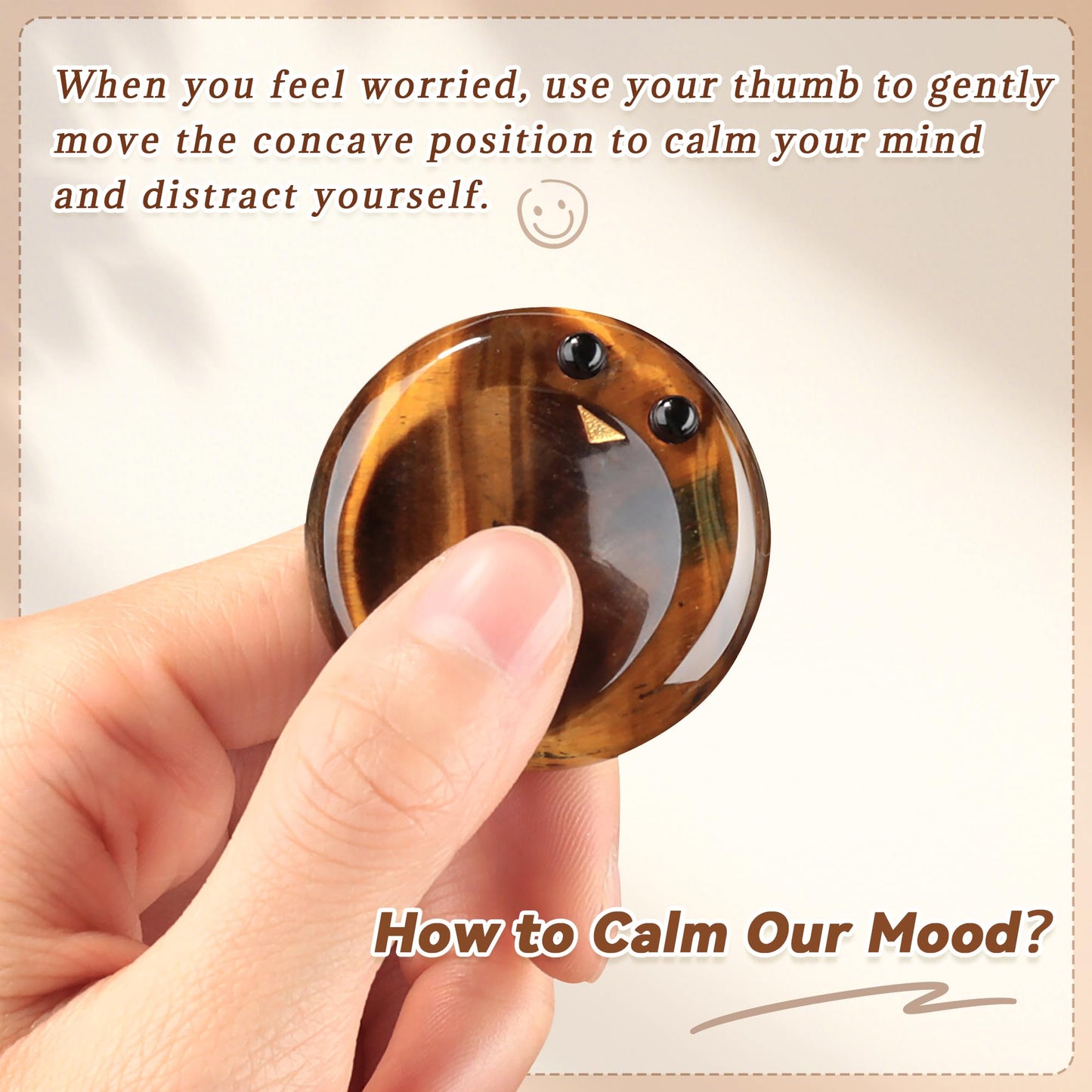 ZHIYUXI Tigers Eye Crystal Stress Relief Gifts Emotional Support Worry Stones for Anxiety Encouragement Gifts for Women Smile Worry Stones Anxiety Relief Items Calming Inspirational Gifts for Men