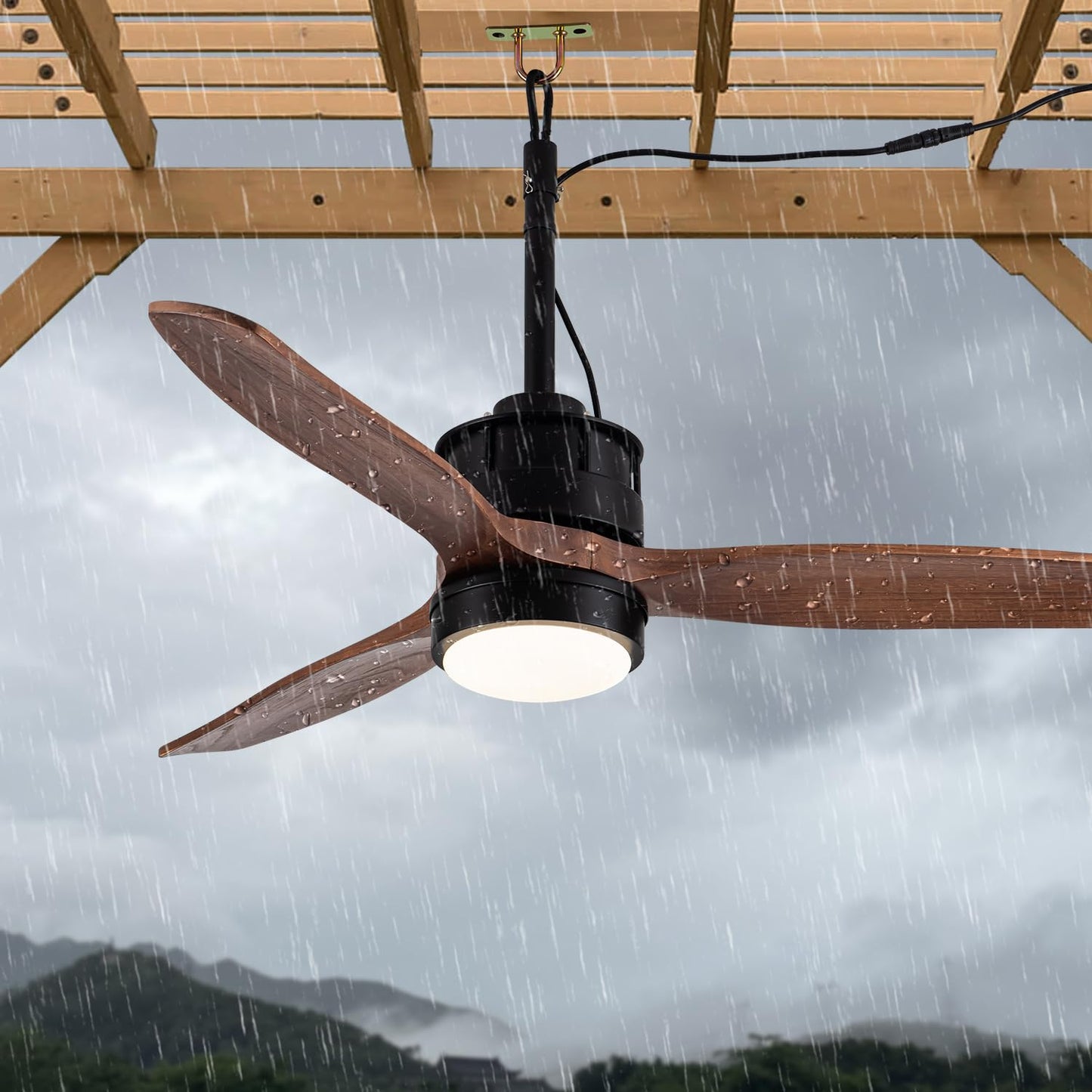 Vernal Life 42“ Gazebo Fans Outdoor Hanging for Pergola Patios Waterproof with Remote Control, DC Motor w 6-Speeds, Walnut