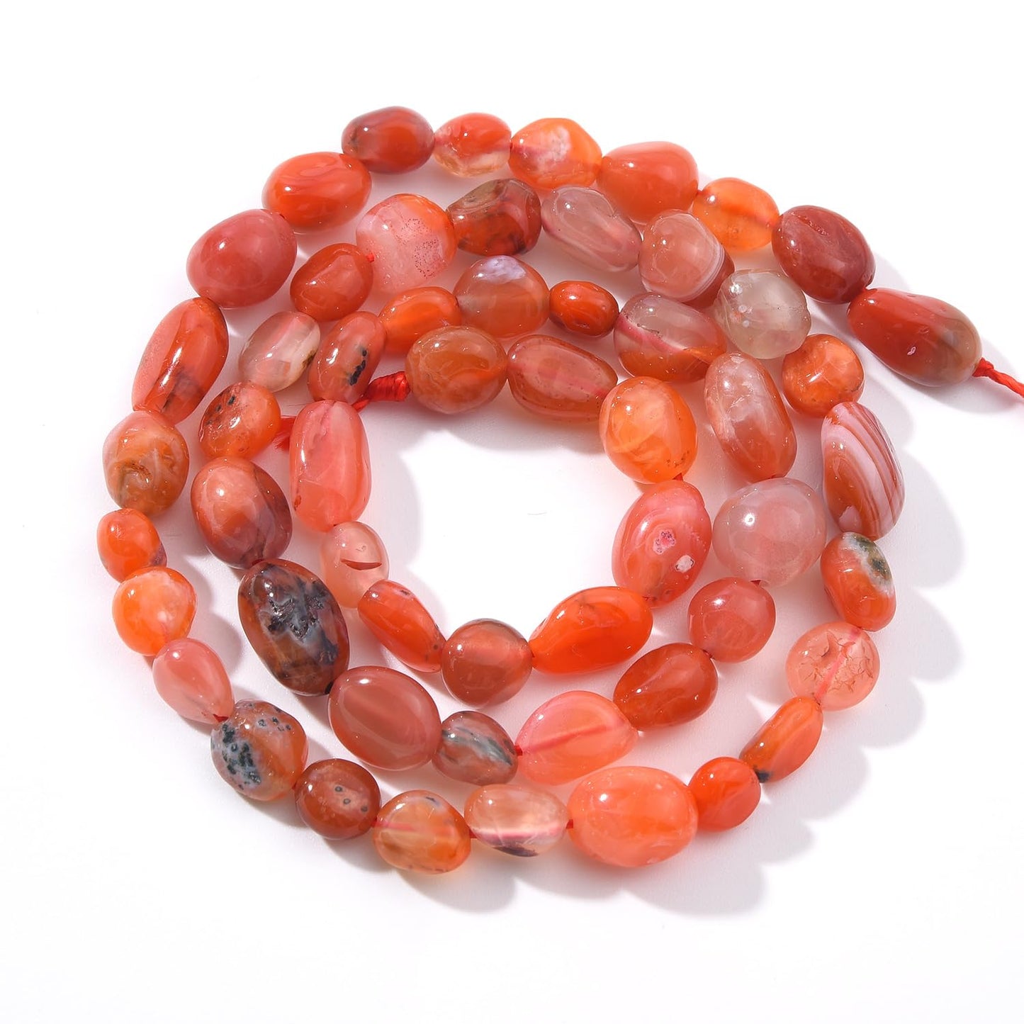 jodaying 6-8mm Natural Red Agate Nuggets Oval Free Tumbled Pebble Semi Precious Gemstone Loose Stone Beads Approx 15.5 inch for DIY Jewelry Making