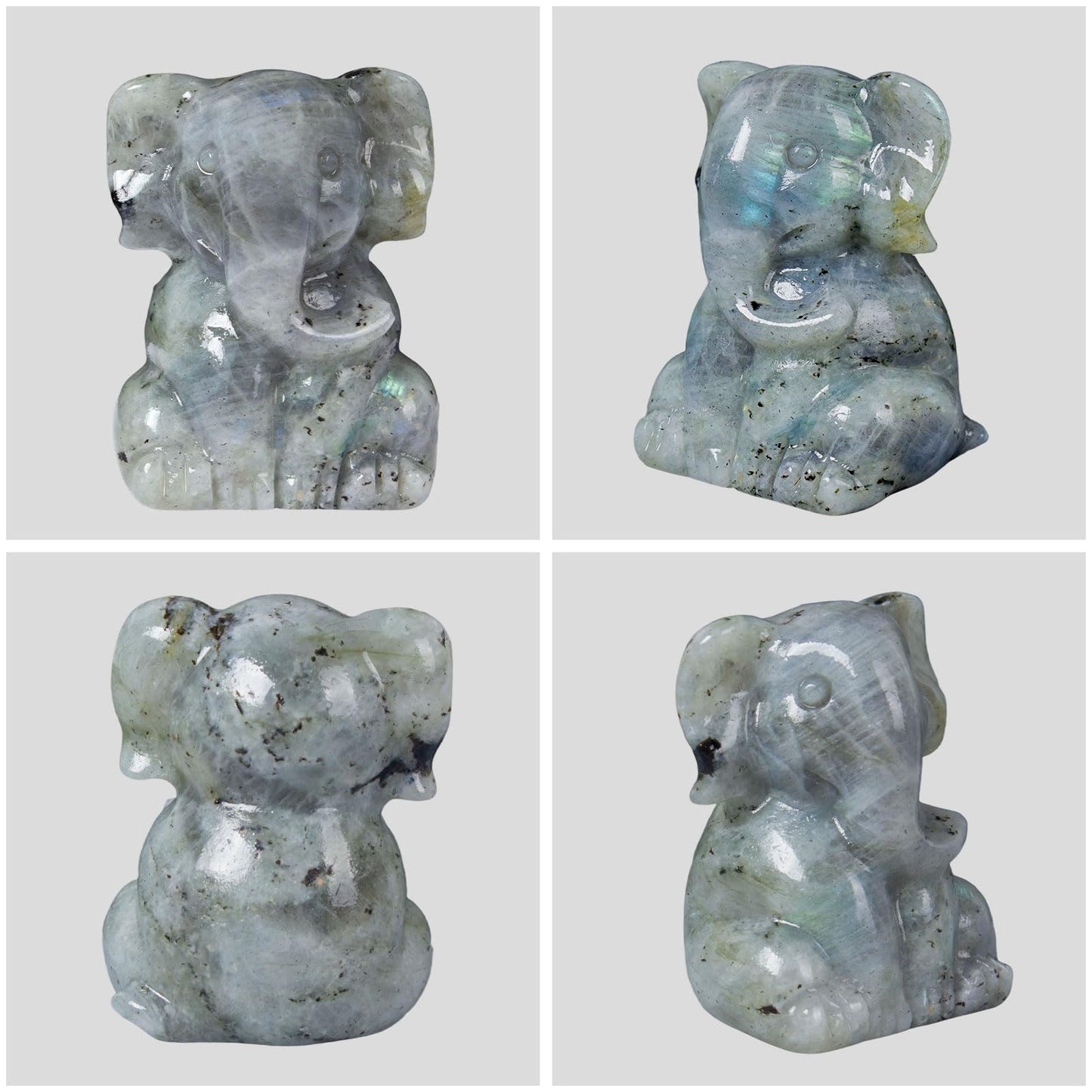 Ytbeoxk 2 Inch Crystal Elephant Decor Statues, Labradorite Cute Sitting Elephant Figurines, Reiki Healing Crystal Carved Animal Statues, Home Office Desk Hand Carved Decor Gifts for Women