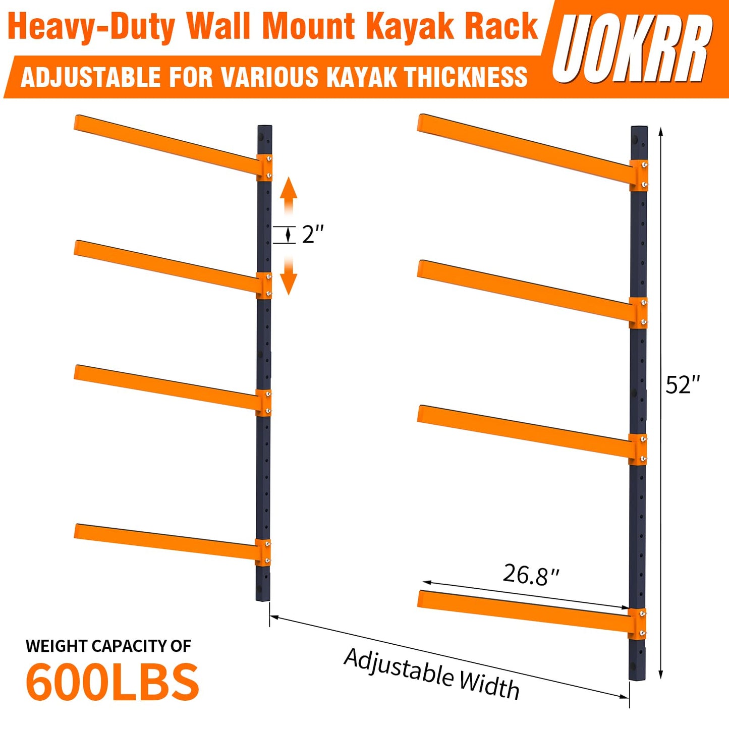 UOKRR Kayak Storage Rack, Wall Mount Kayak Racks for Indoor Outdoor Storage, Heavy Duty Adjustable Kayak Rack for Garage, Spacesaver (4 Kayaks, Wall Mount)