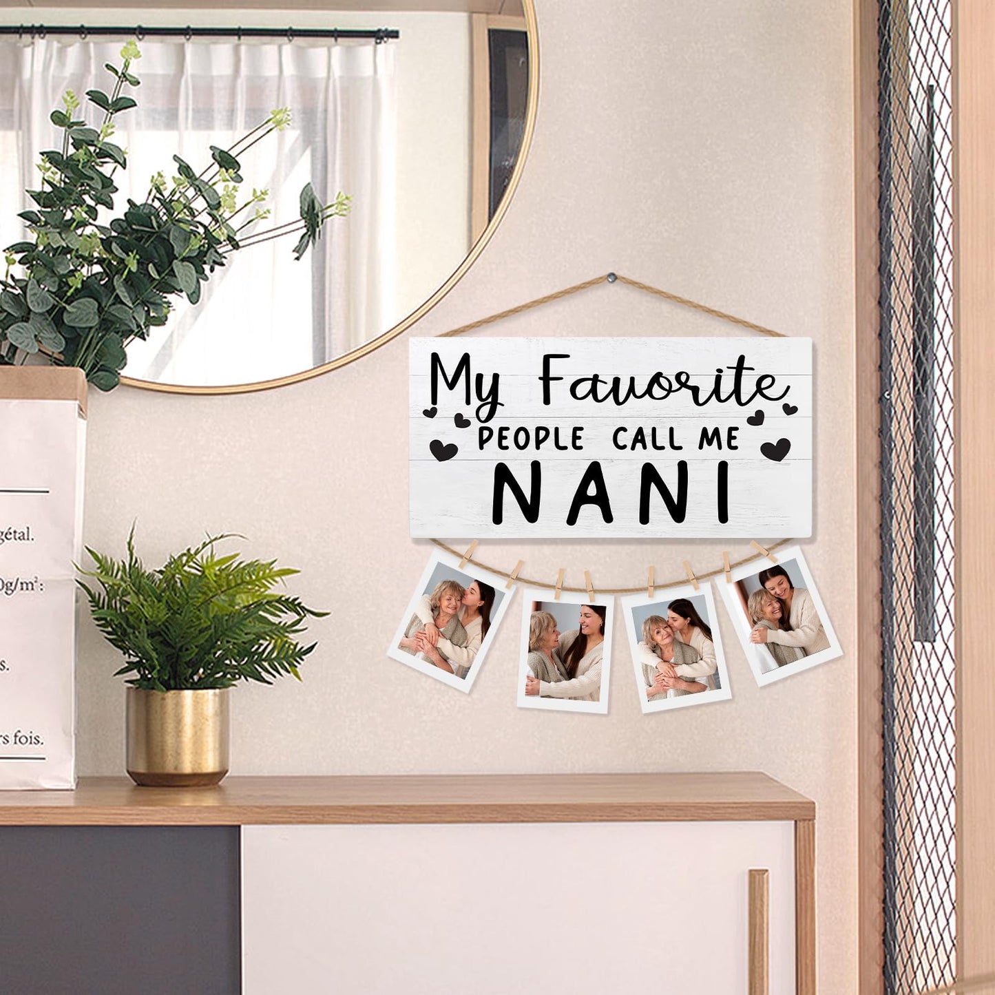 shiviody Nani Picture Frame Photo Holder for Wall, Best Grandma Gifts for Christmas Birthday from Grandkids Granddaughters, Grandmother Gifts Photo Hanging Display Picture Board for Wall Decor