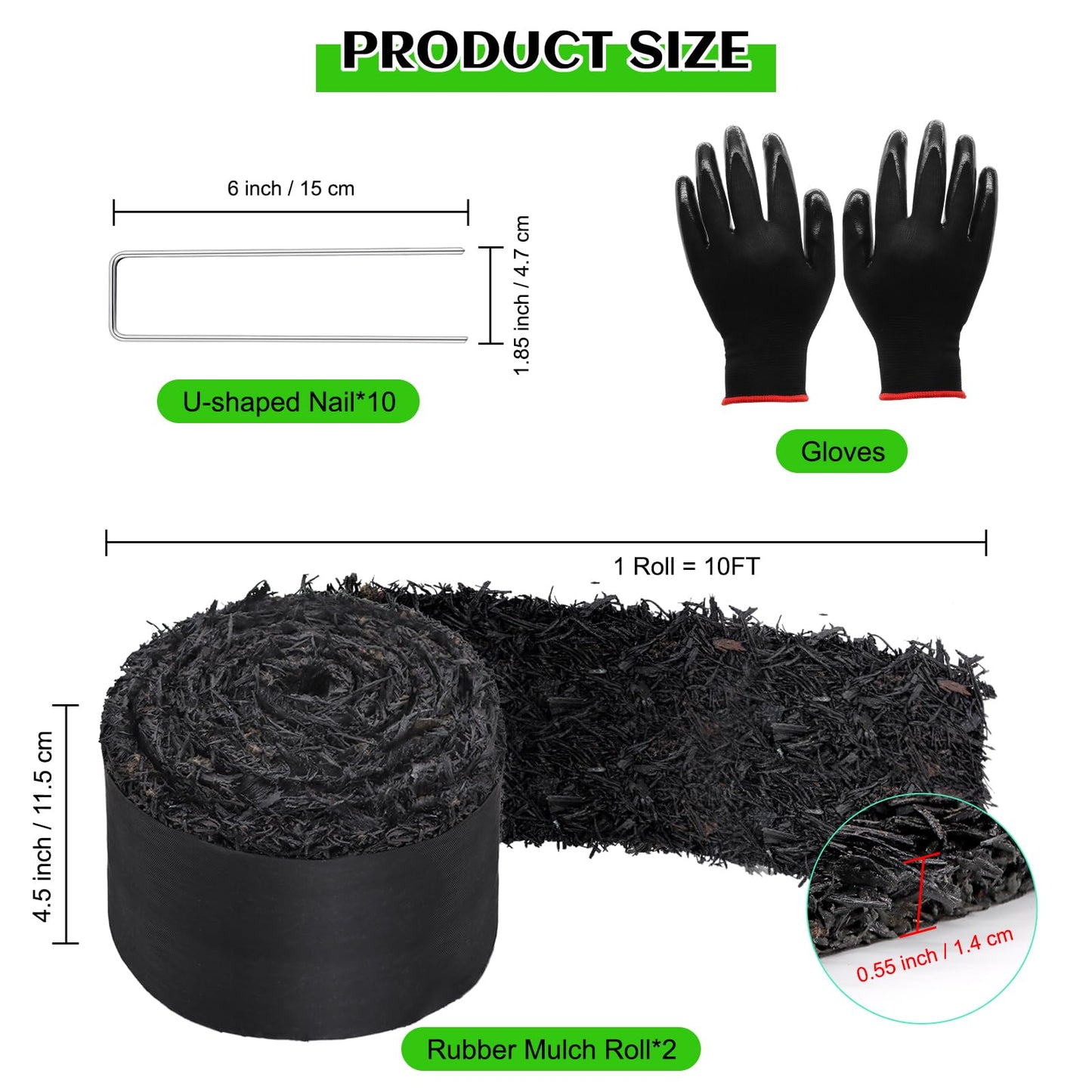 2 Pack 10 Ft Long Rubber Mulch for Landscaping Garden Mulch Black Roll Rubber Mulch Mat Natural-Looking Edging Border Cuttable Reduced Weed Growth Organic Soil Fertilizer Bed Liner for Garden
