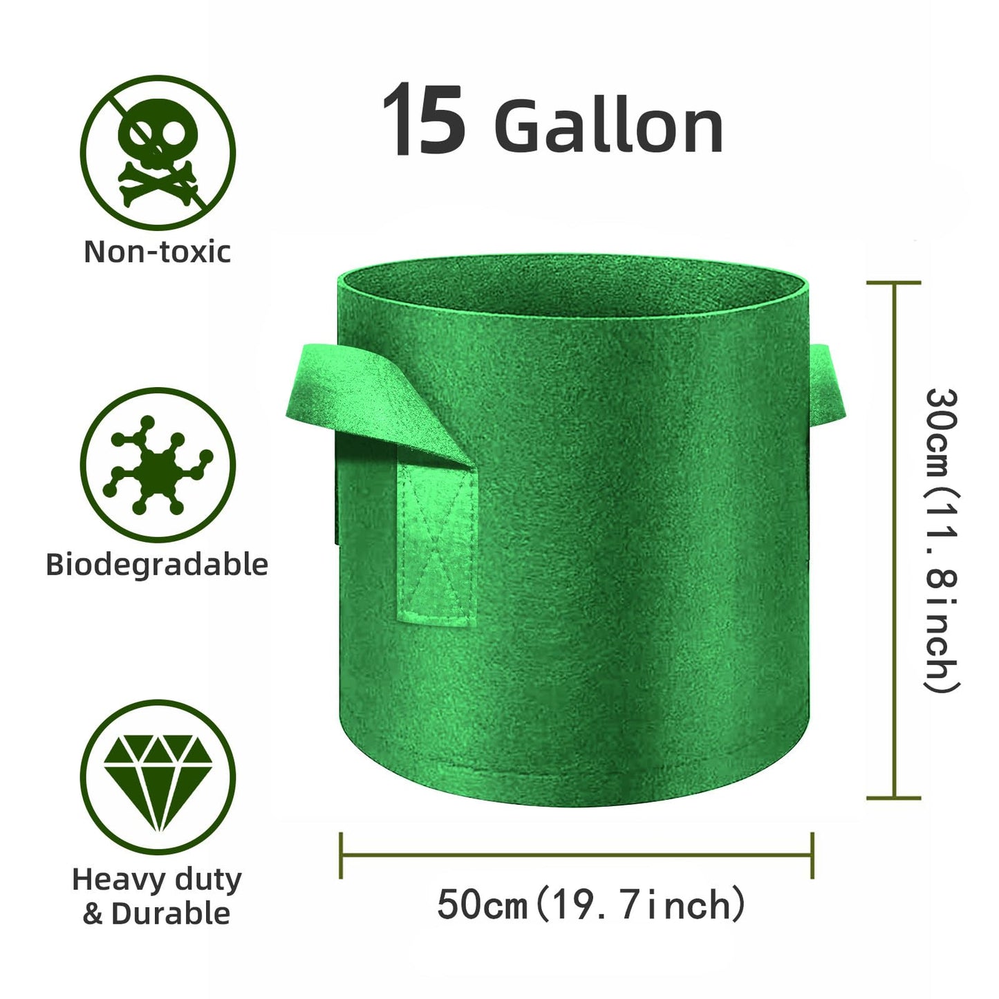 WHATWEARS 12-Pack 15 Gallon Plant Grow Bags, Thickened Nonwoven Fabric Pots with Handles, Vegetable Planter Bags Containers, Cloth Planters for Garden Vegetable/Flower/Plant/Fruits Outdoor (Green)