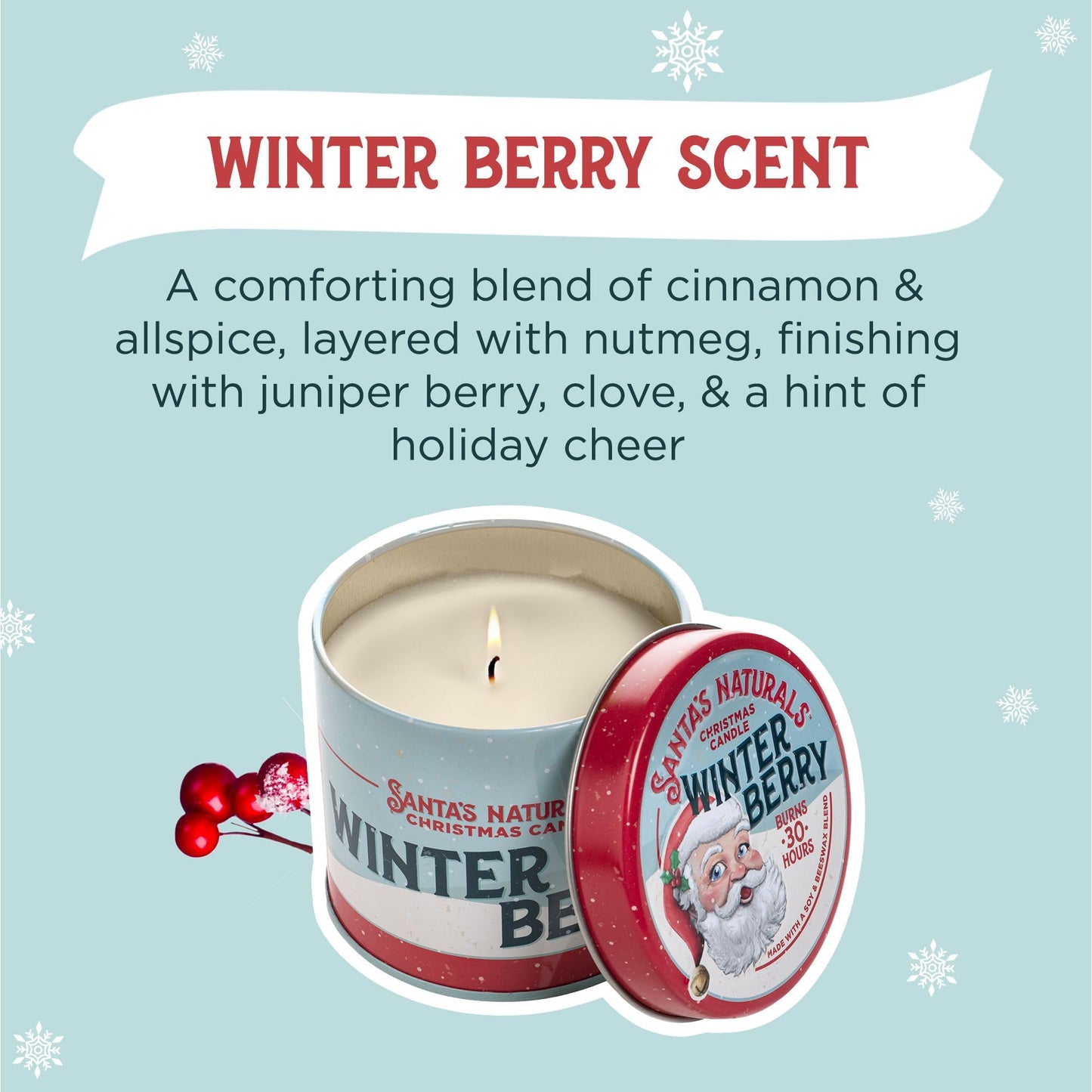 Santa's Naturals Winter Berry Christmas Candles for Holidays & Gifts, Cinnamon & Spice Scent, Soy & Beeswax Blend, 30+Hour Burn, 9 oz, 2-Pack