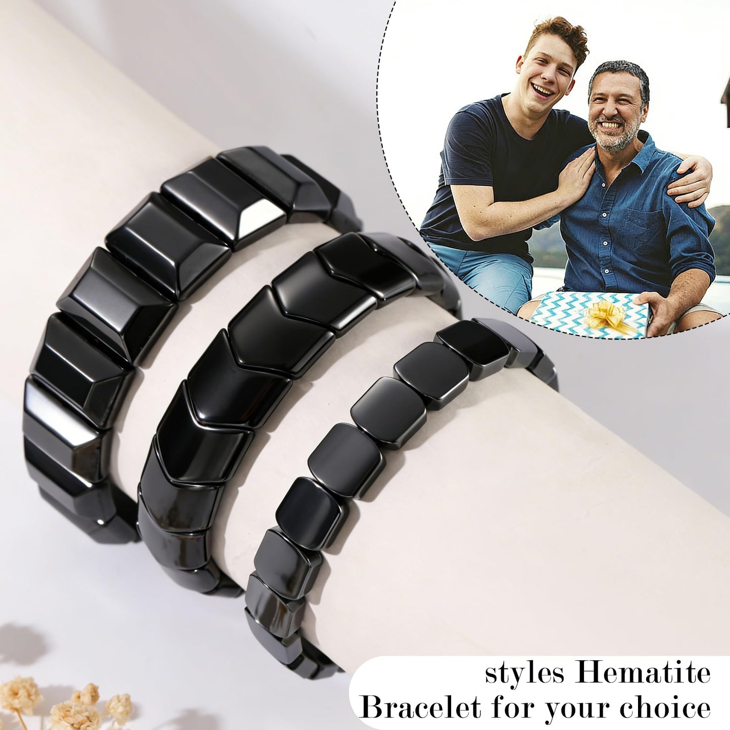 DONYUDE Fathers Day Bracelets Gifts for Husband Hematite Bracelet for Men Birthday Anniversary Jewelry Gifts for Husband Black Hematite Grounding Bracelet Reignite Masculine Energy Motivational Gift
