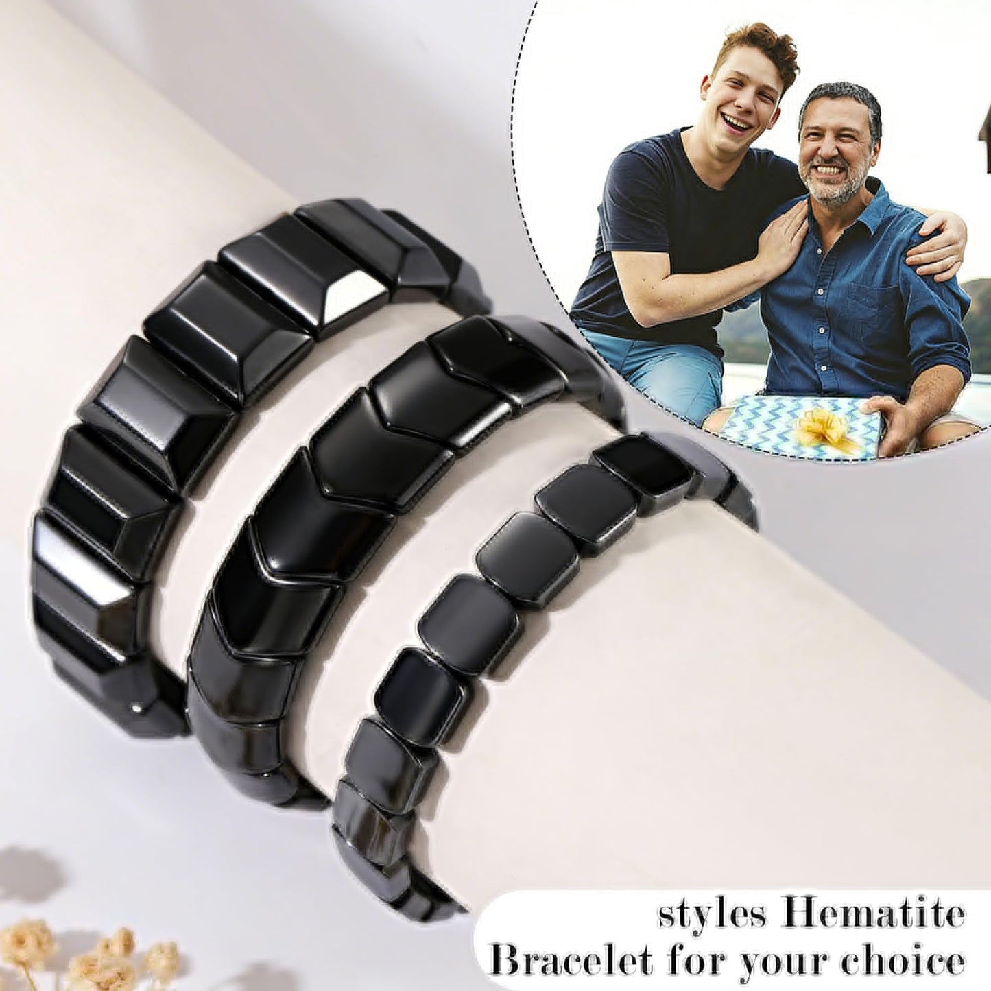 DONYUDE Hematite Bracelet for Men Black Natural Hematite to Reclaim Energy Confidence Elastic Crystal Bracelets Motivational Gift Unleash Your Inner Strength Birthday Gifts Jewelry