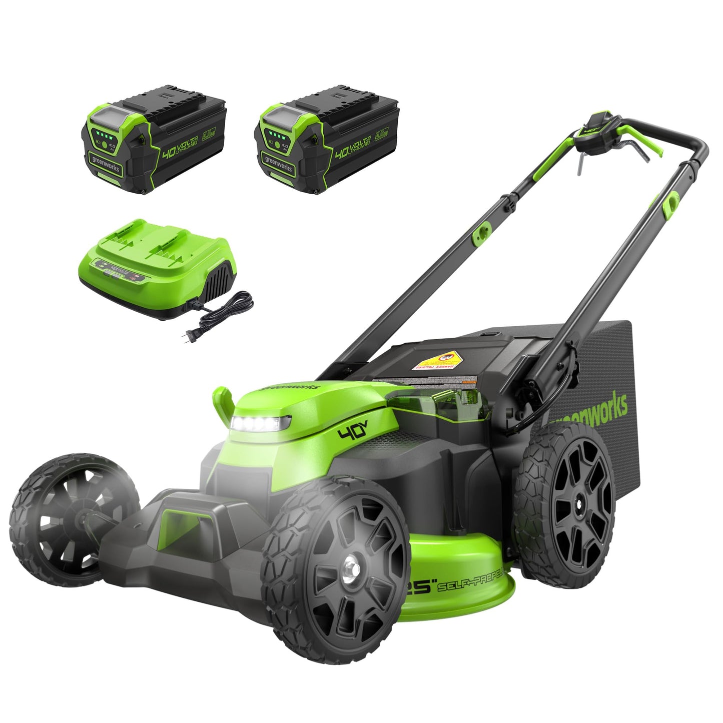 Greenworks 40V 25" Brushless Cordless (Self-Propelled) Lawn Mower (75+ Compatible Tools), (2) 4.0Ah Batteries and Dual Port Rapid Charger Included