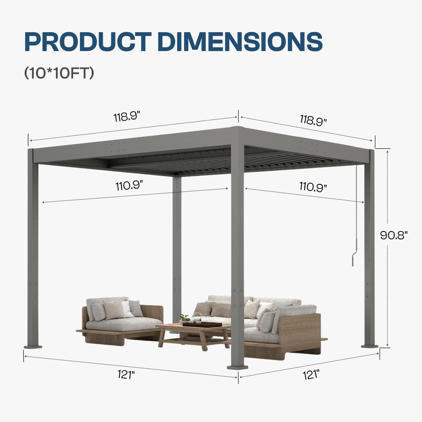 Patio Kingdom 10' x 10' Louvered Pergola Outdoor Aluminum Pergola Kit with Adjustable Roof, All-Weather Metal Gazebo with Drainage System for Patio, Deck, Garden and Backyard Shade, Gray